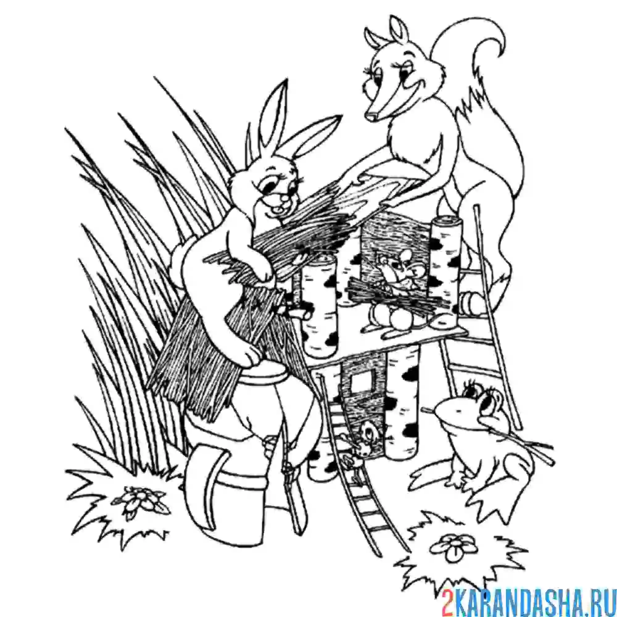 Раскраска строительство теремка