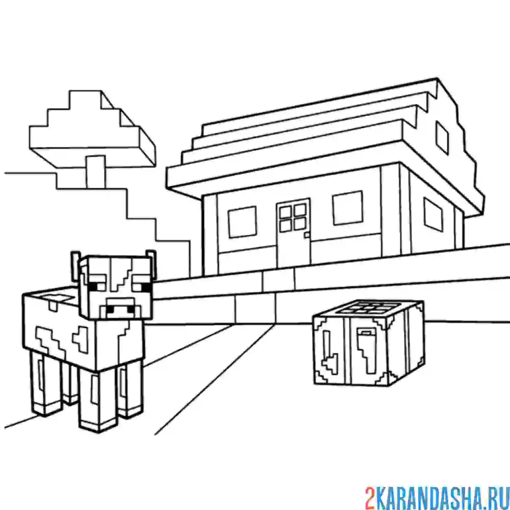 Раскраска дом корова ферма
