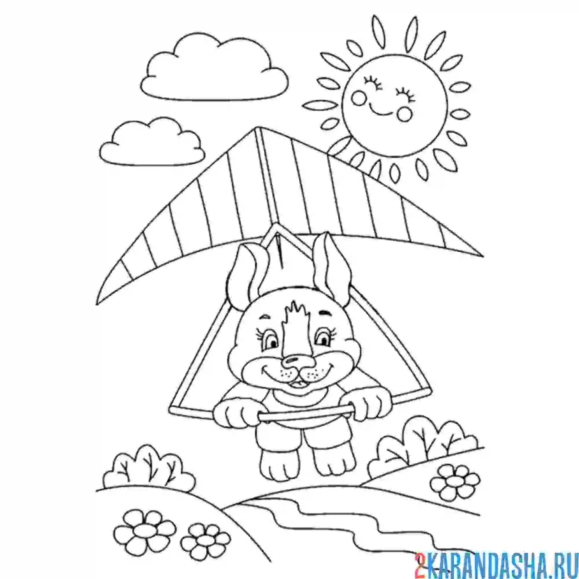 Раскраска собачка на дельтаплане