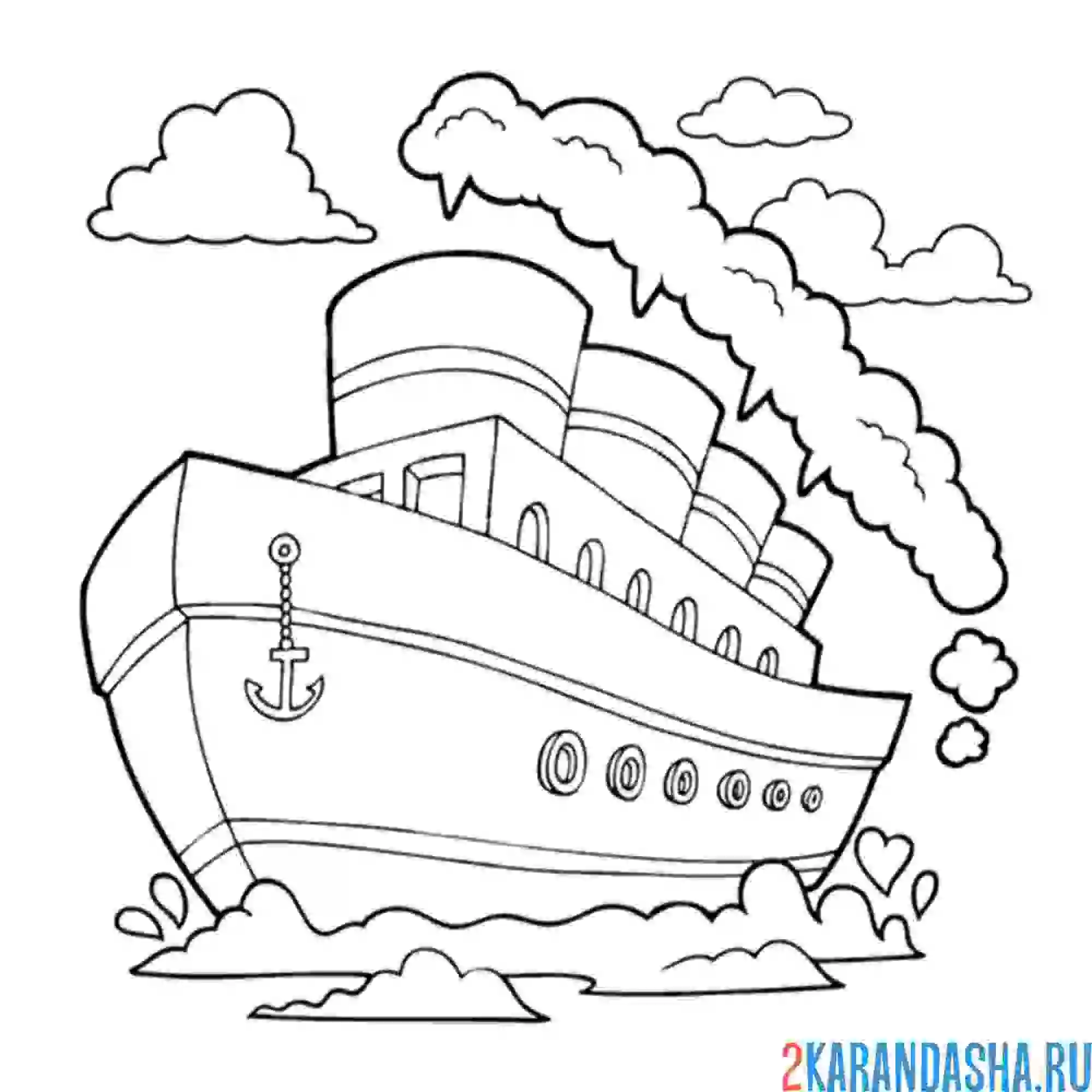 Раскраска большой теплоход в море