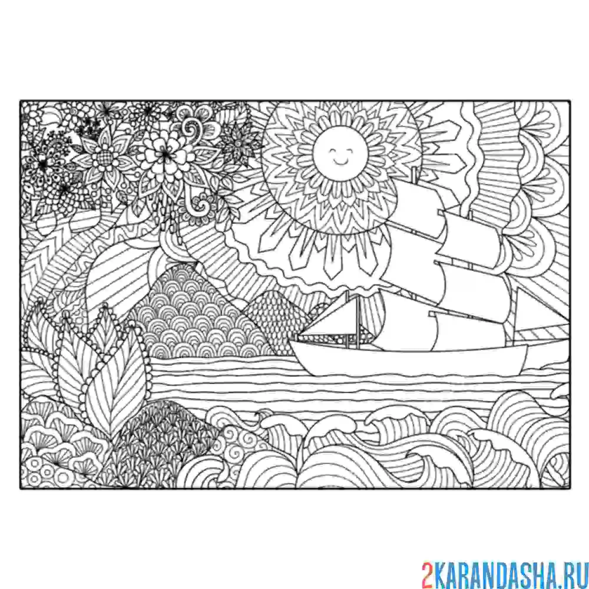 Раскраска антистресс корабль