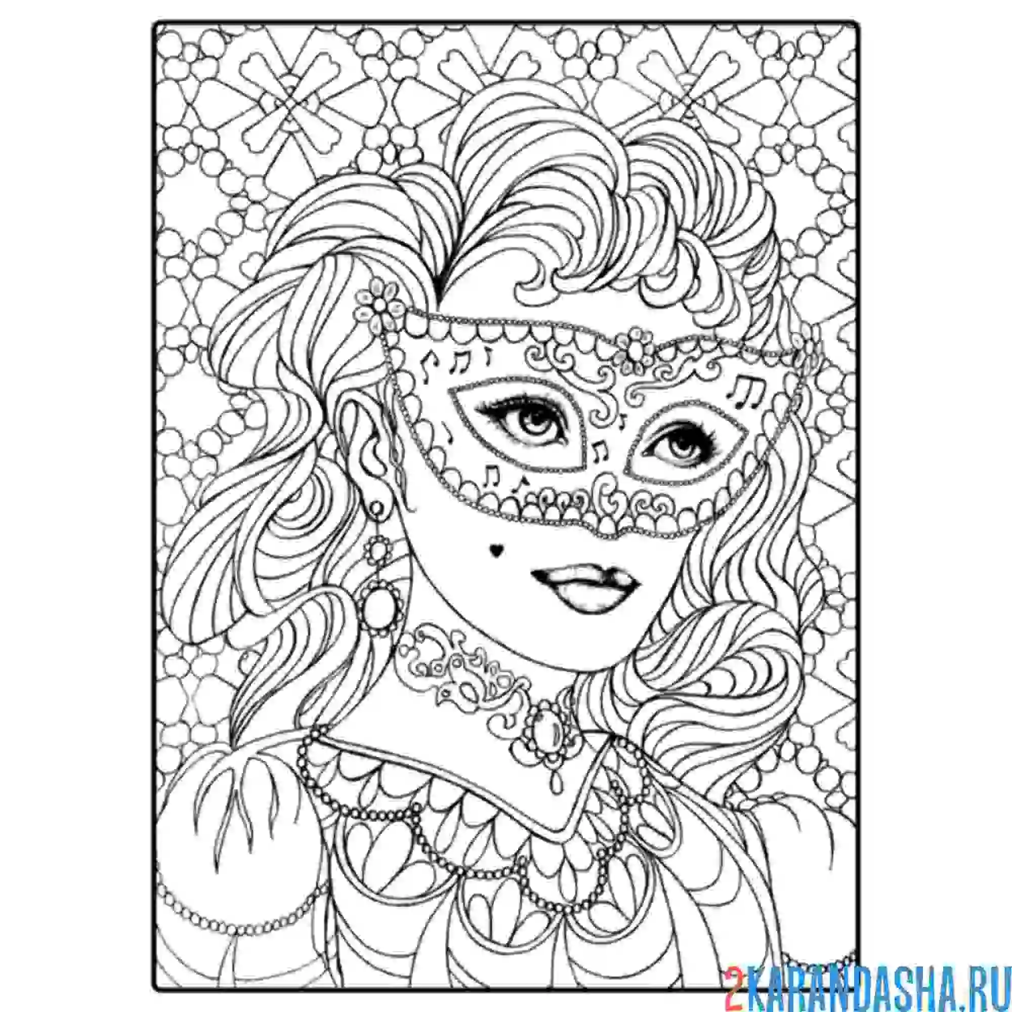 Раскраска девушка в маске арт-терапия