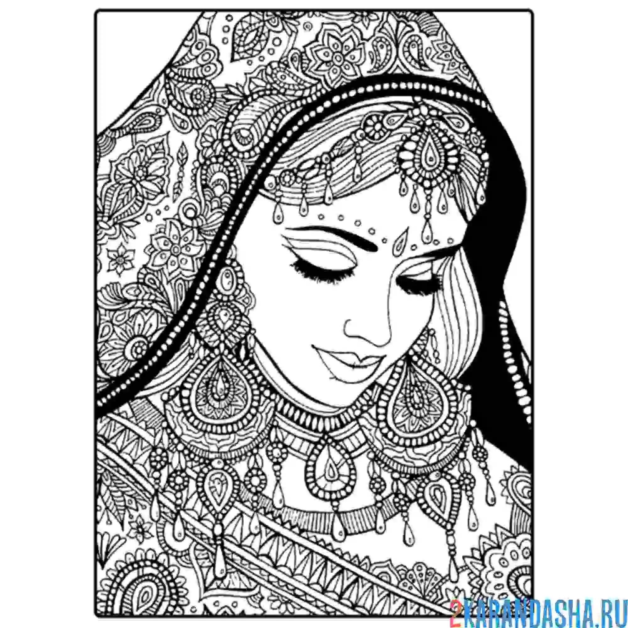 Раскраска девушка индия