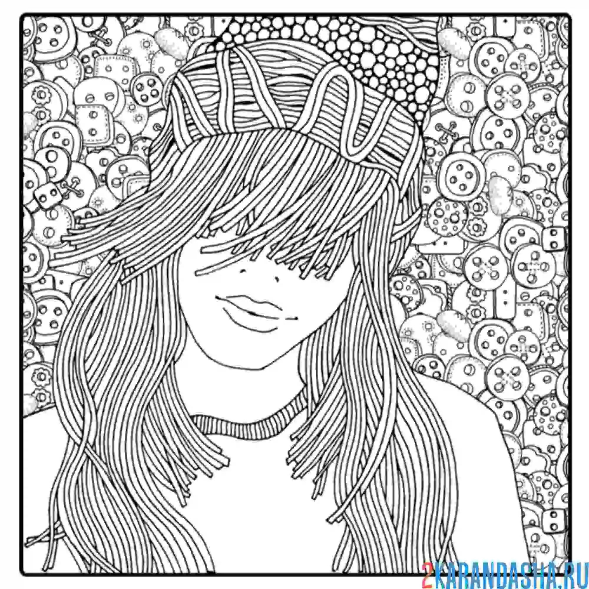 Раскраска девушка с челкой