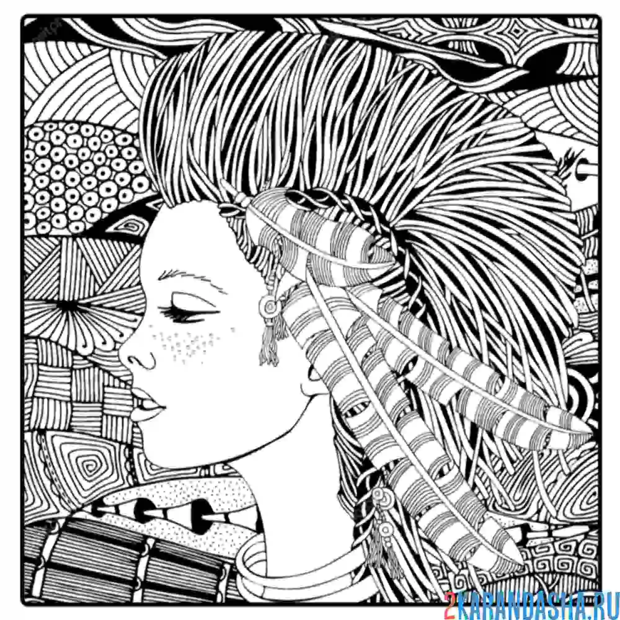 Раскраска арт-терапия девушка ирокез