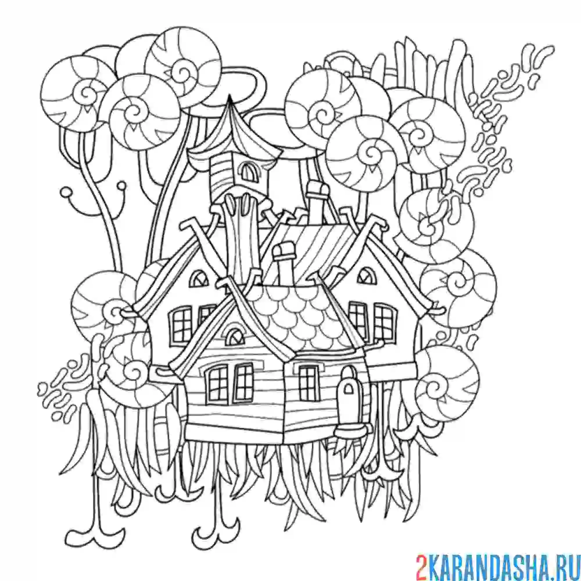 Раскраска дома с леденцами