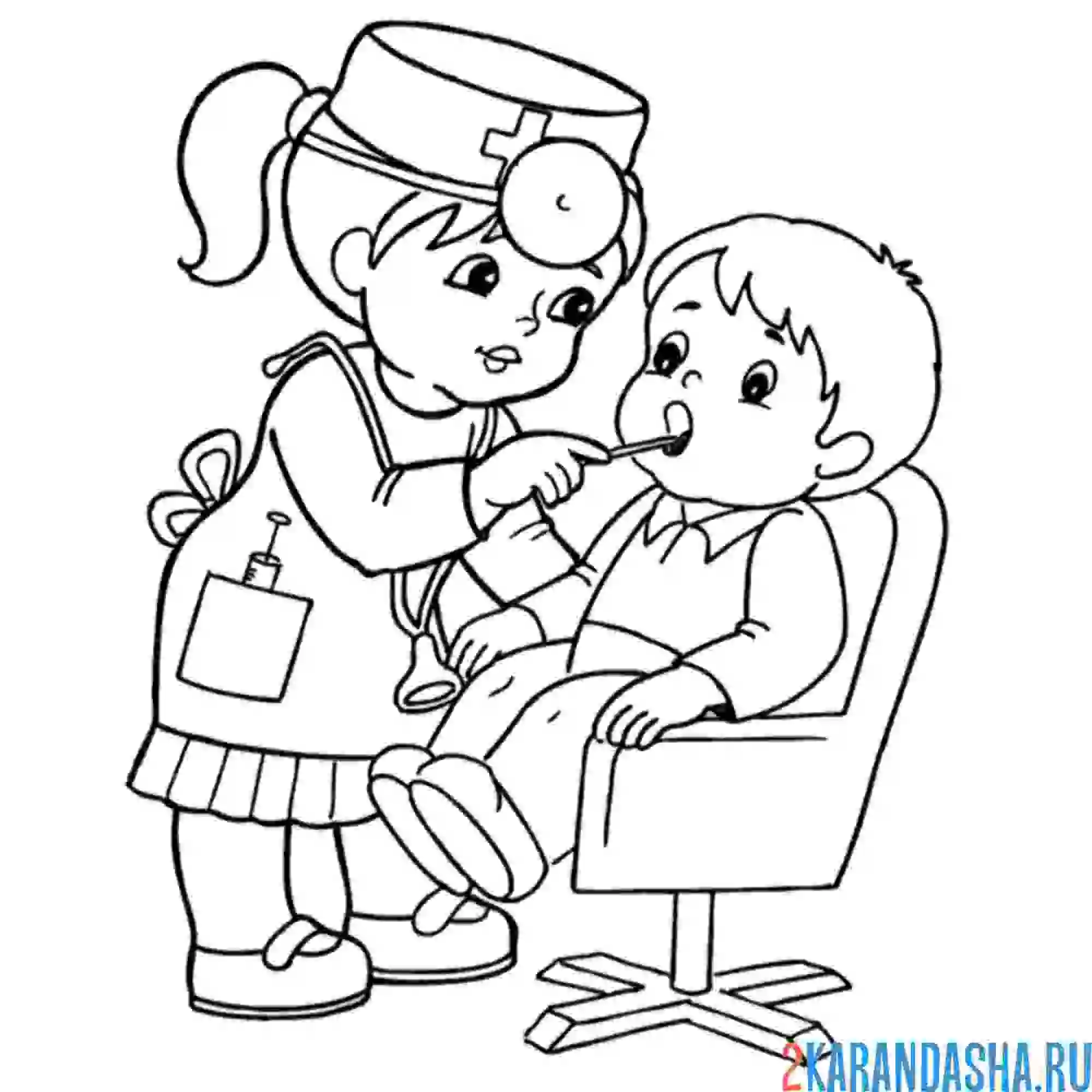 Раскраска стоматолог доктор и пациент