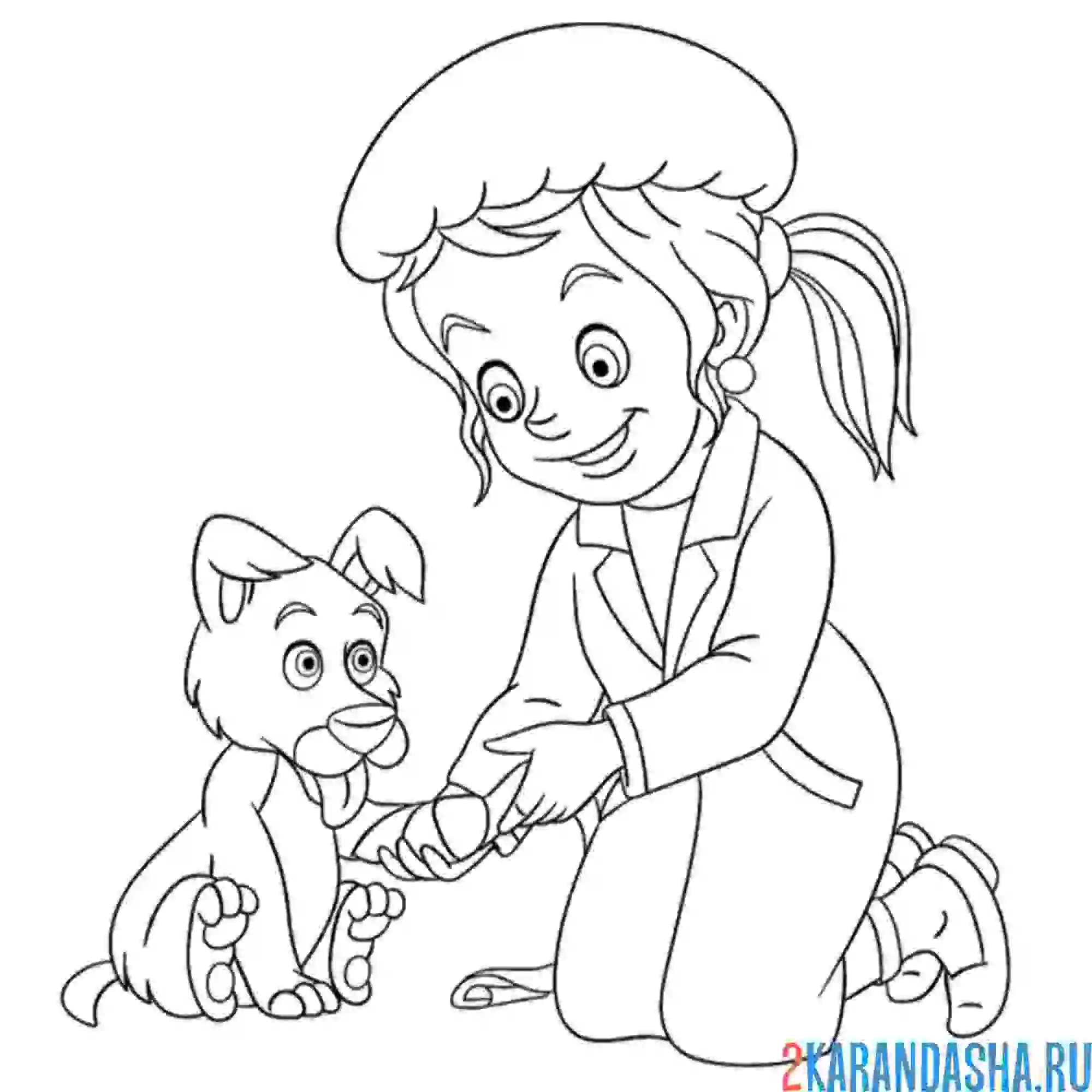 Раскраска ветеринар с собачкой