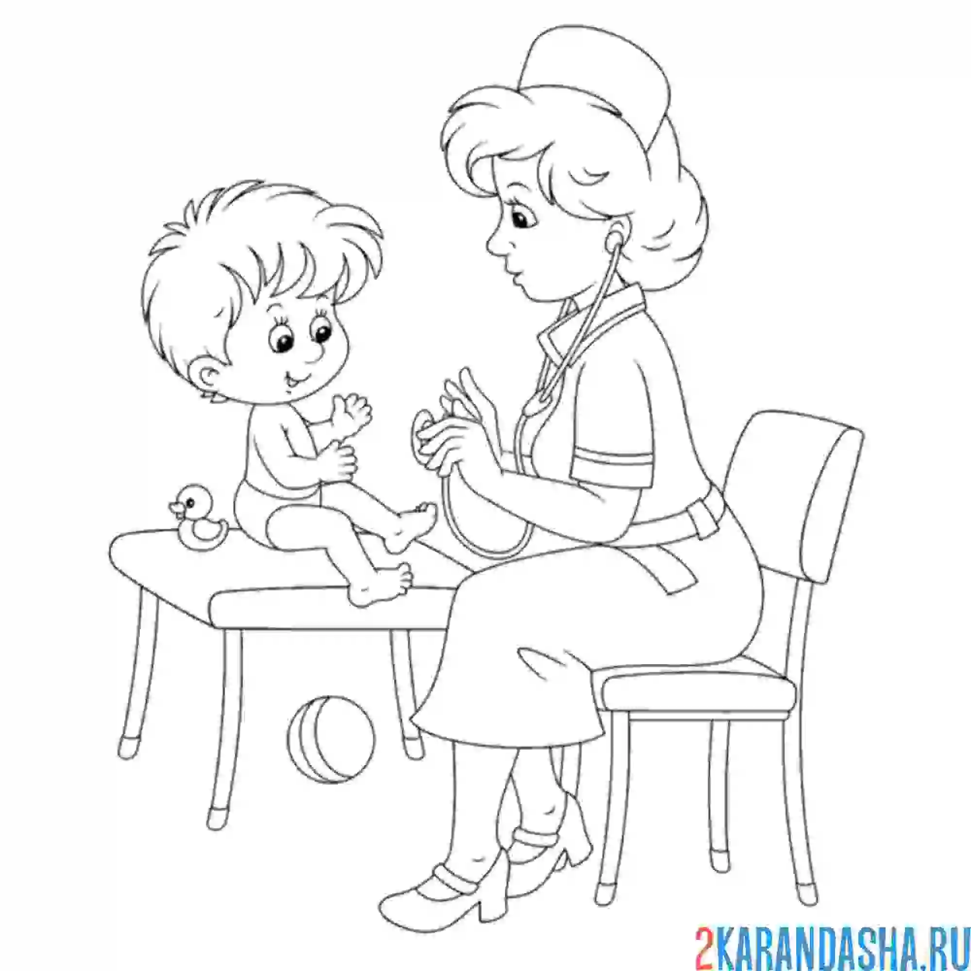 Раскраска доктор лечит мальчика