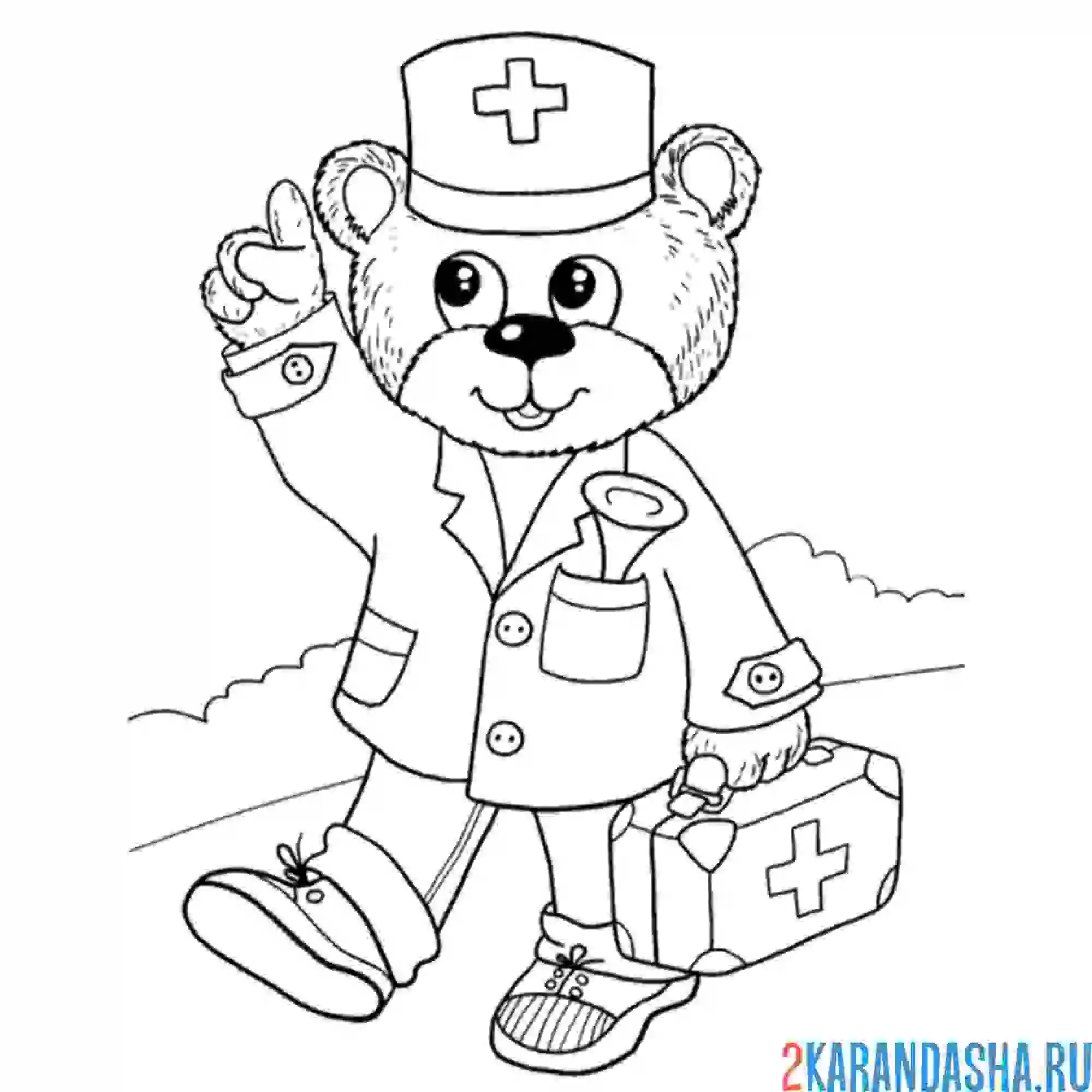 Раскраска мишка доктор терапевт