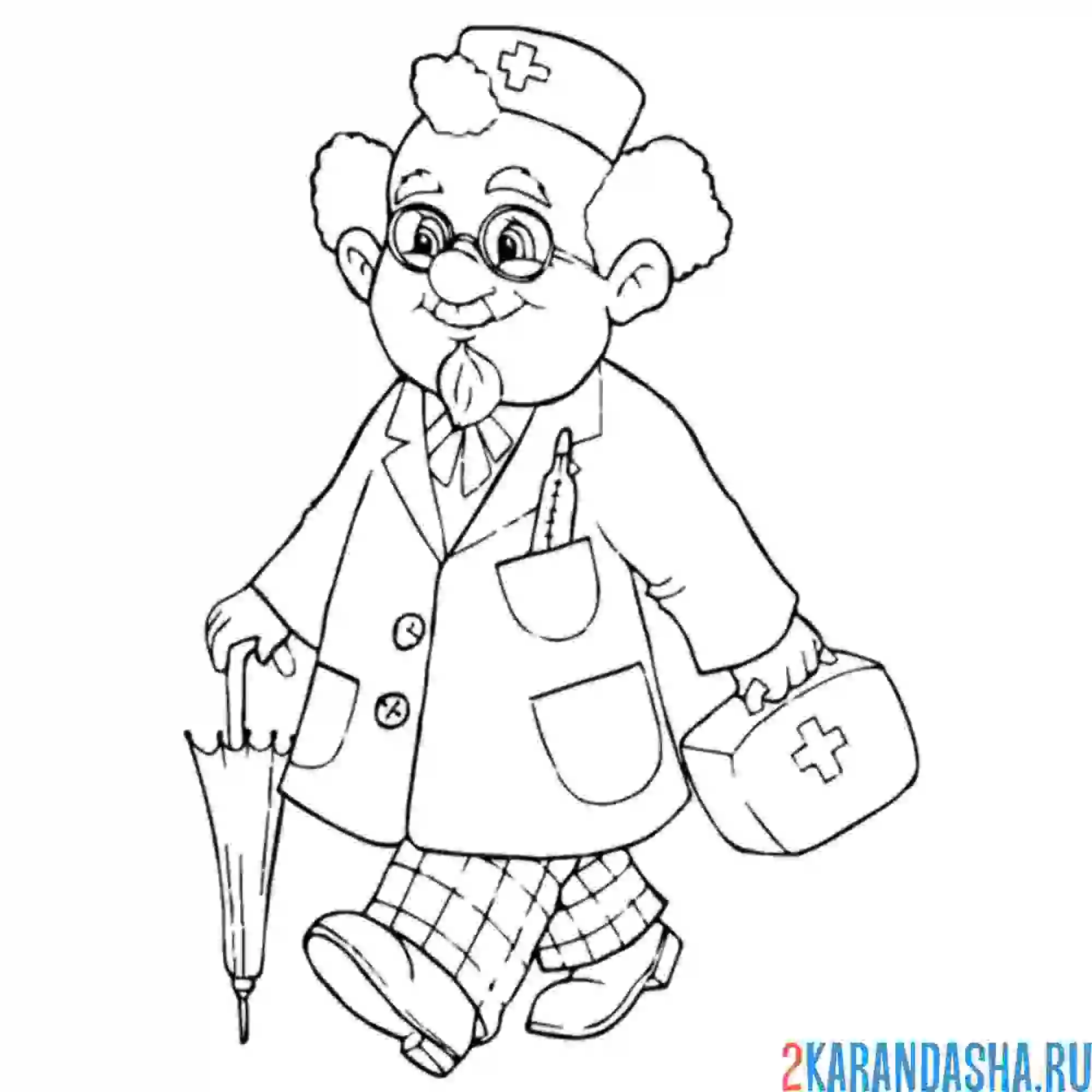 Раскраска доктор идет к пациенту