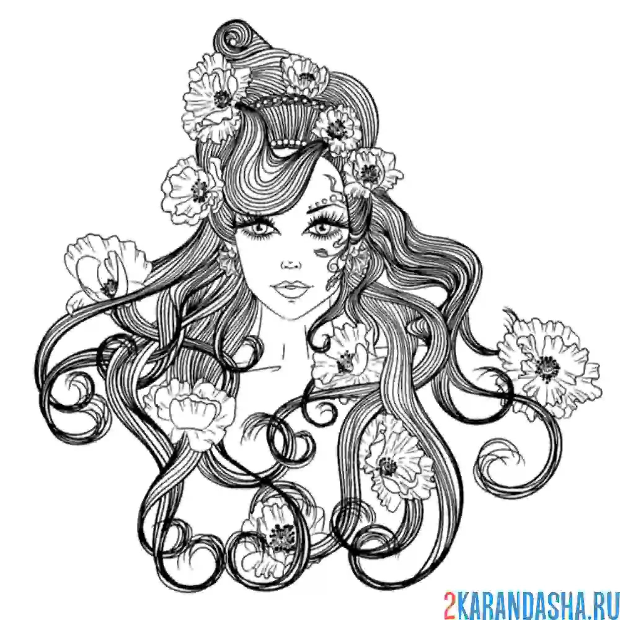Раскраска волосы девушки арт-терапия