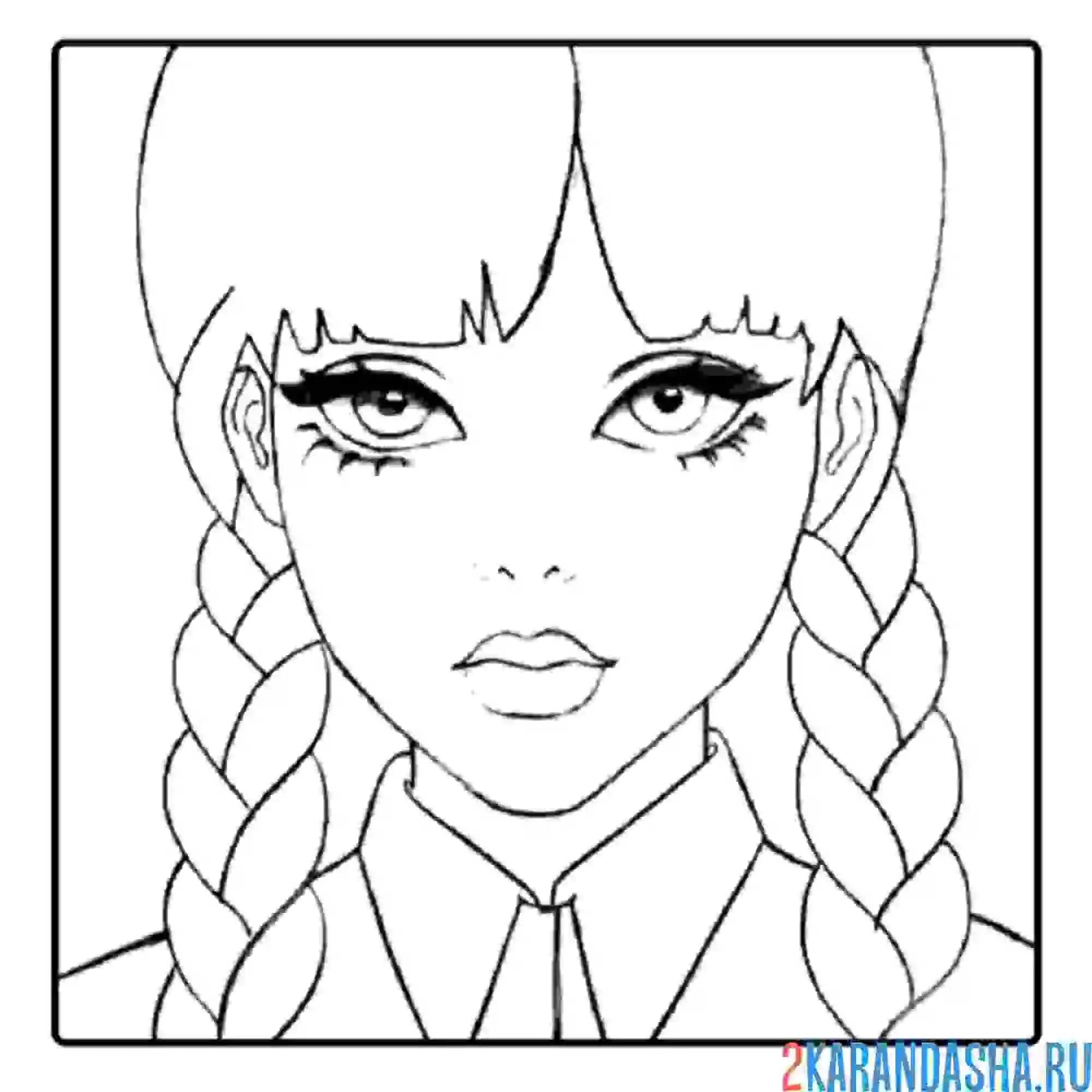 Раскраска уэнздей аддамс с косичками