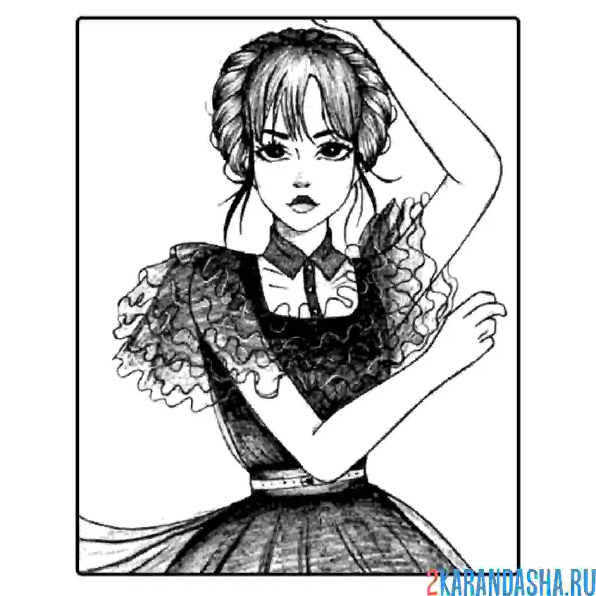 Раскраска уэнздей аддамс с прической