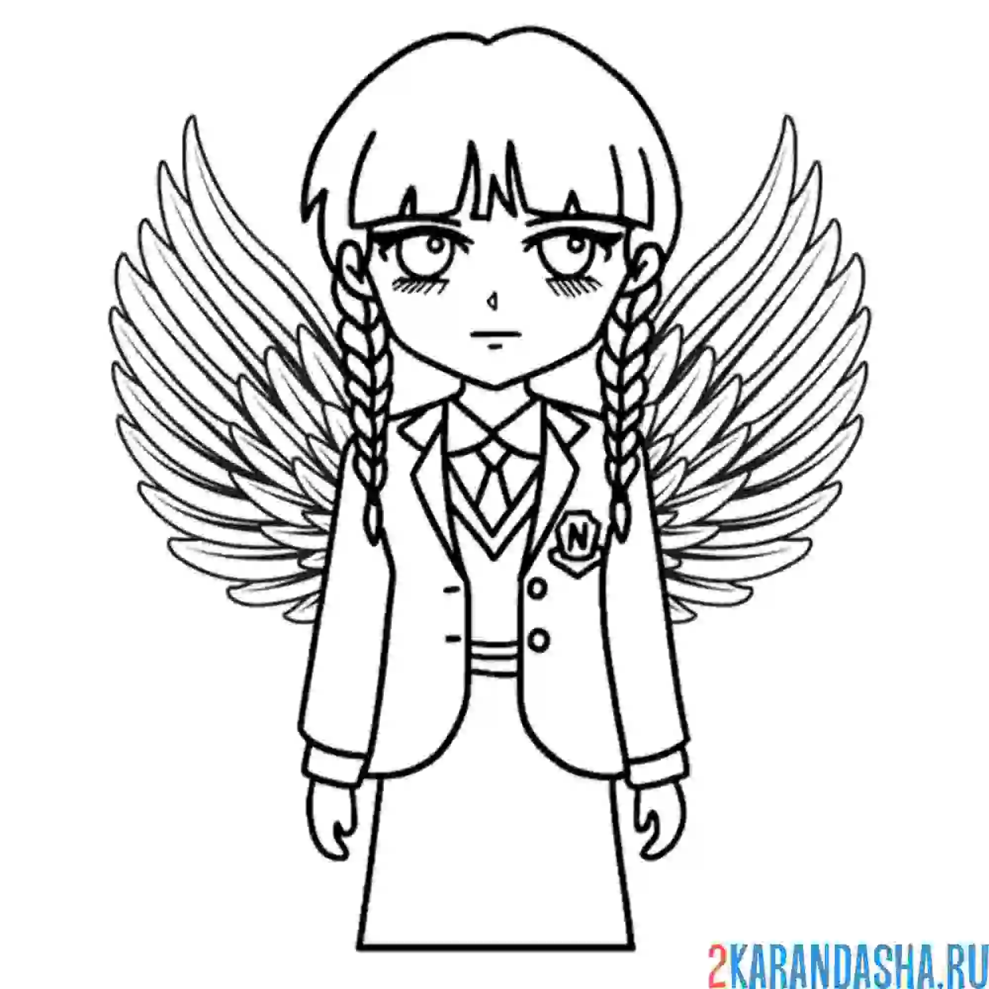 Раскраска уэнздей аддамс с крыльями