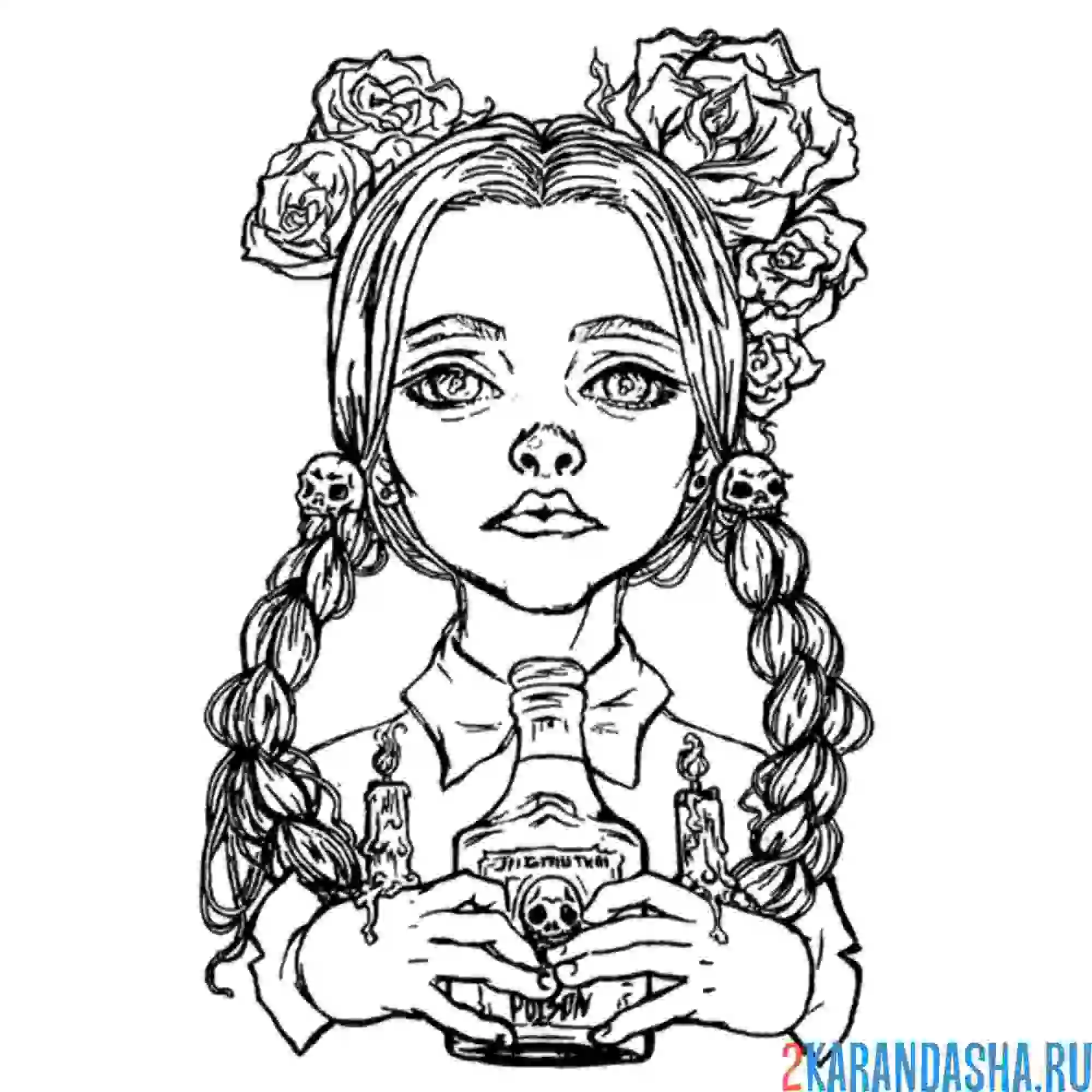 Раскраска рисунок wednesday addams