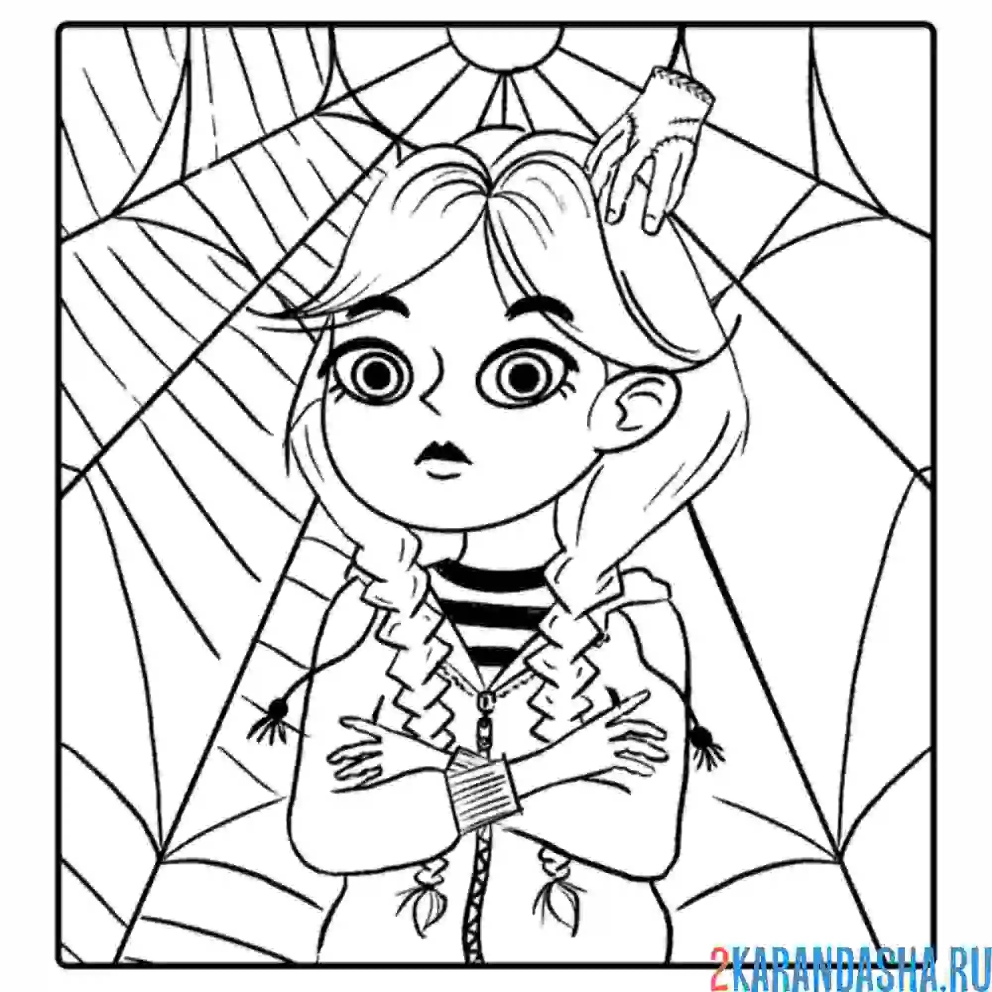 Раскраска уэнздей аддамс в паутине