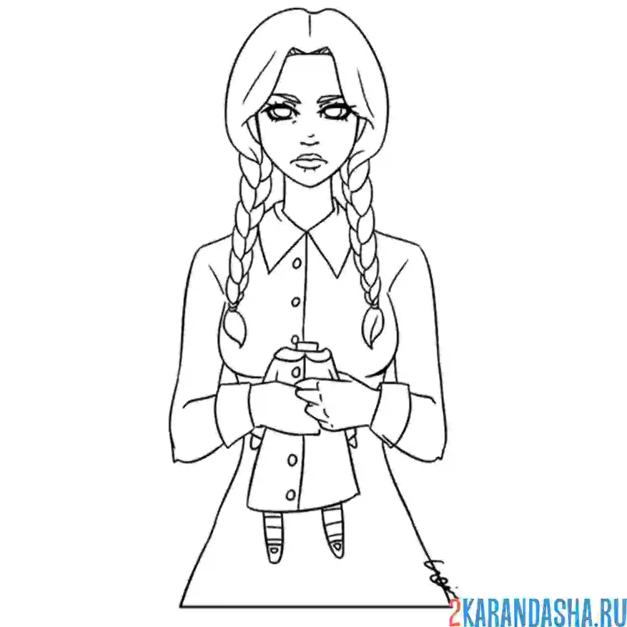 Раскраска куколка уэнздей аддамс