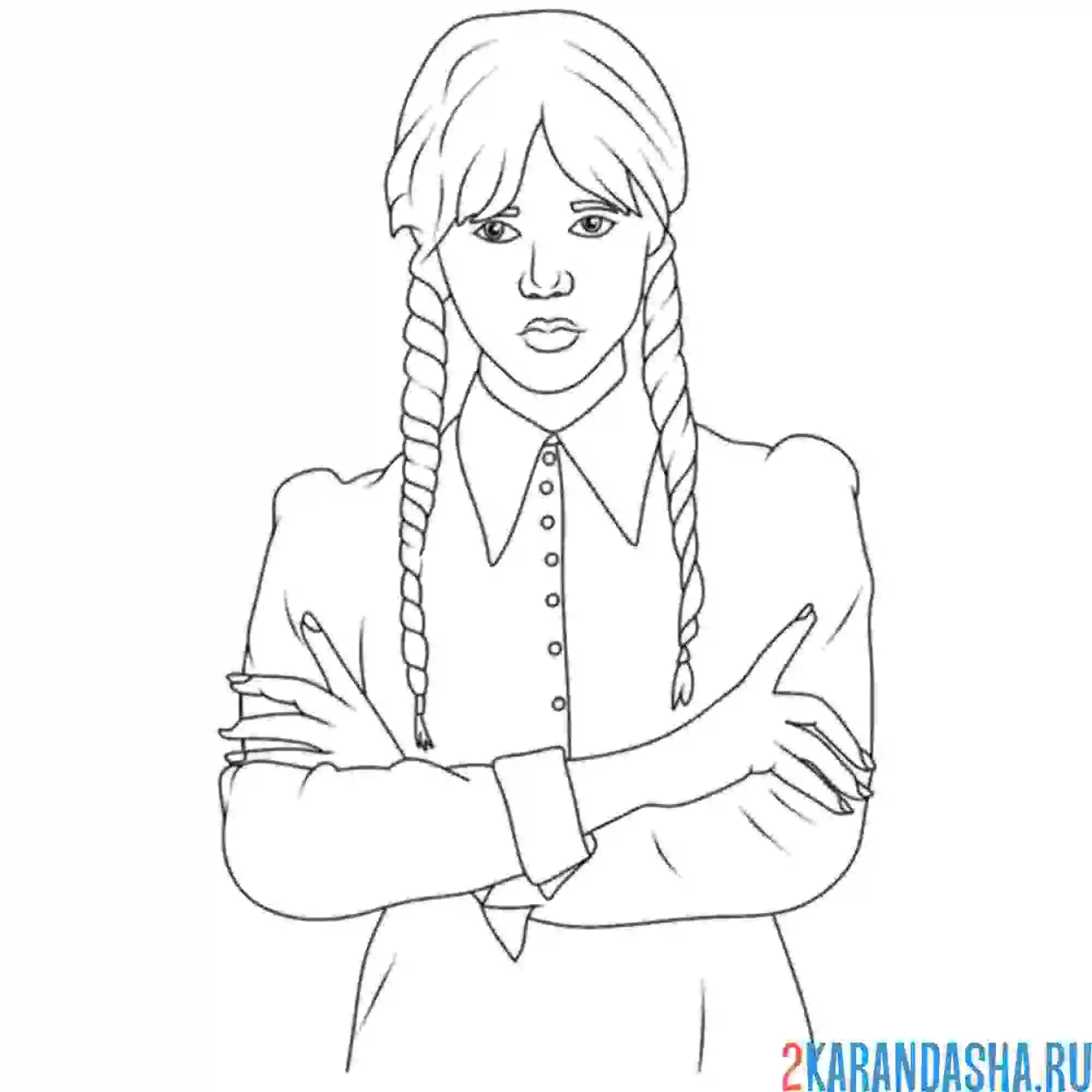 Раскраска уэнздей аддамс серьезная