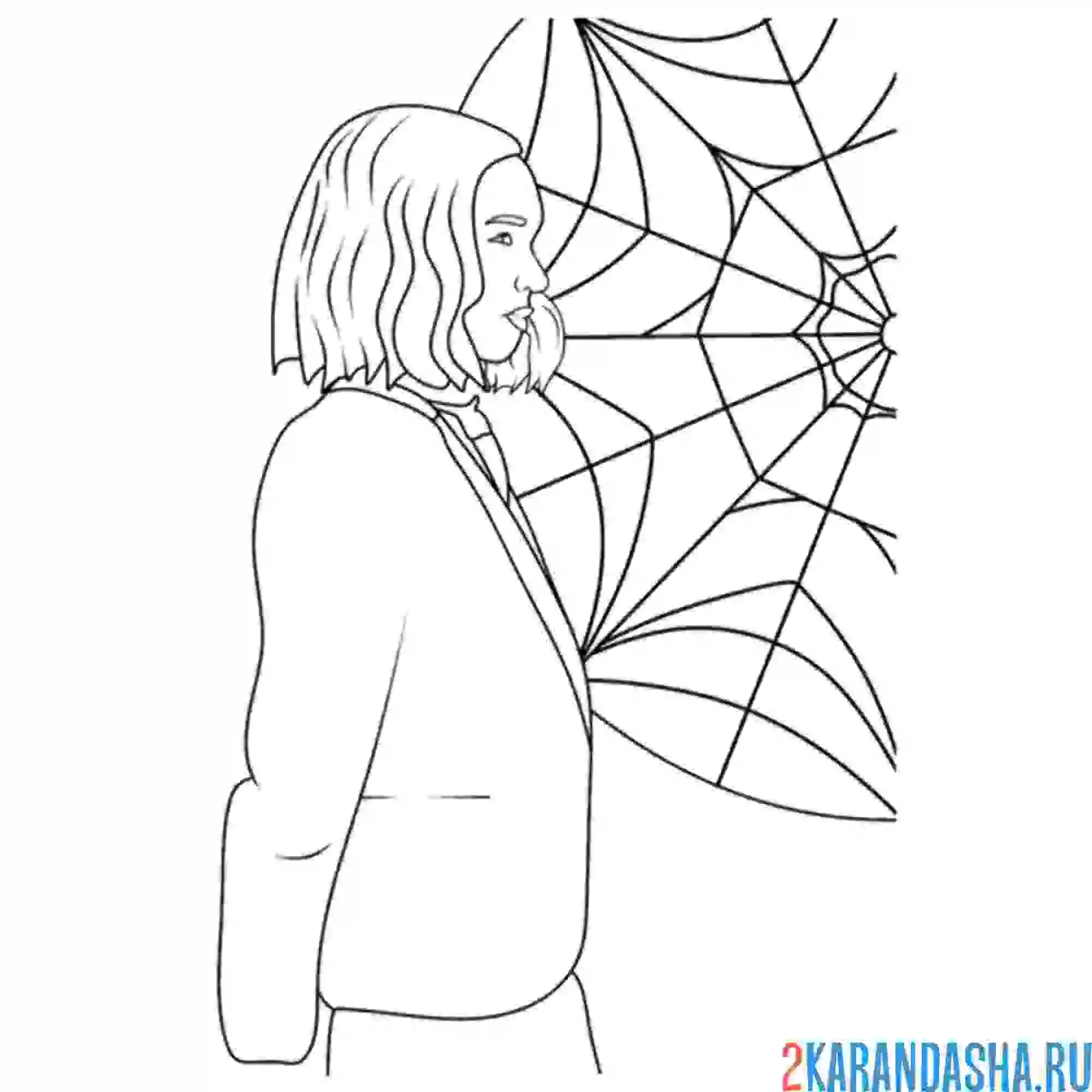 Раскраска уэнздей аддамс сбоку