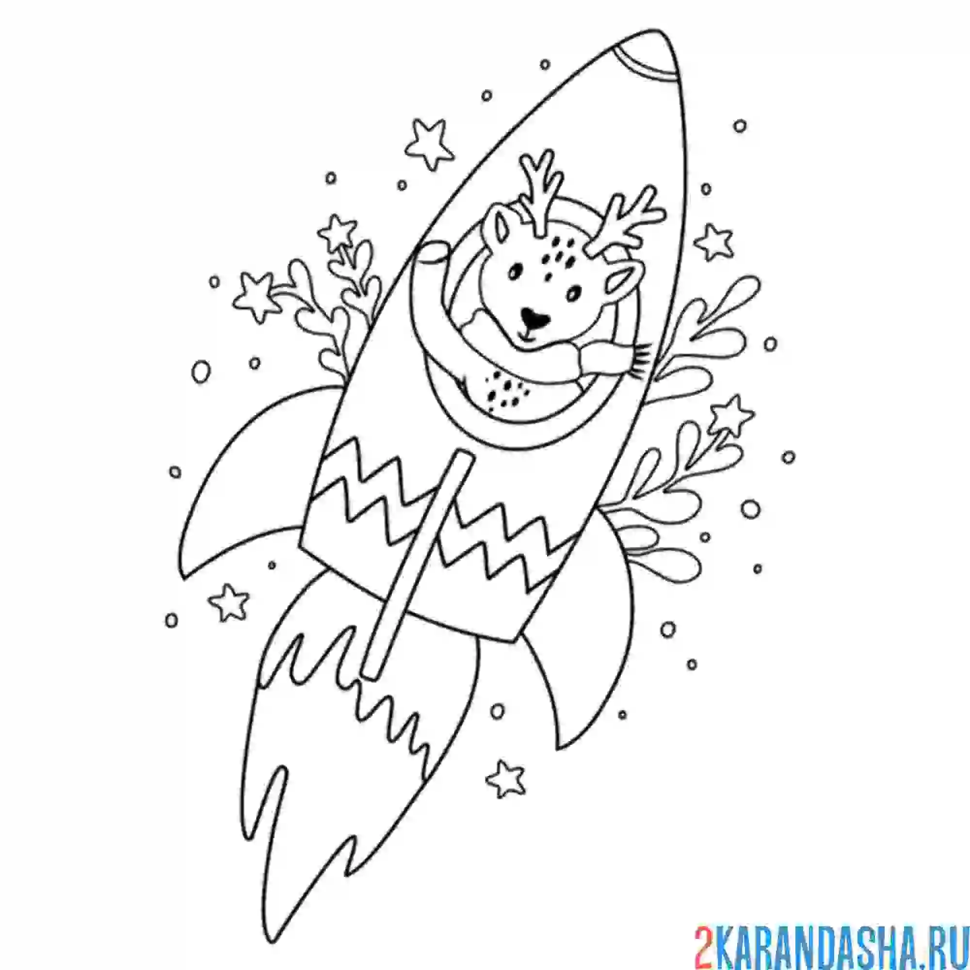 Раскраска олень на ракете