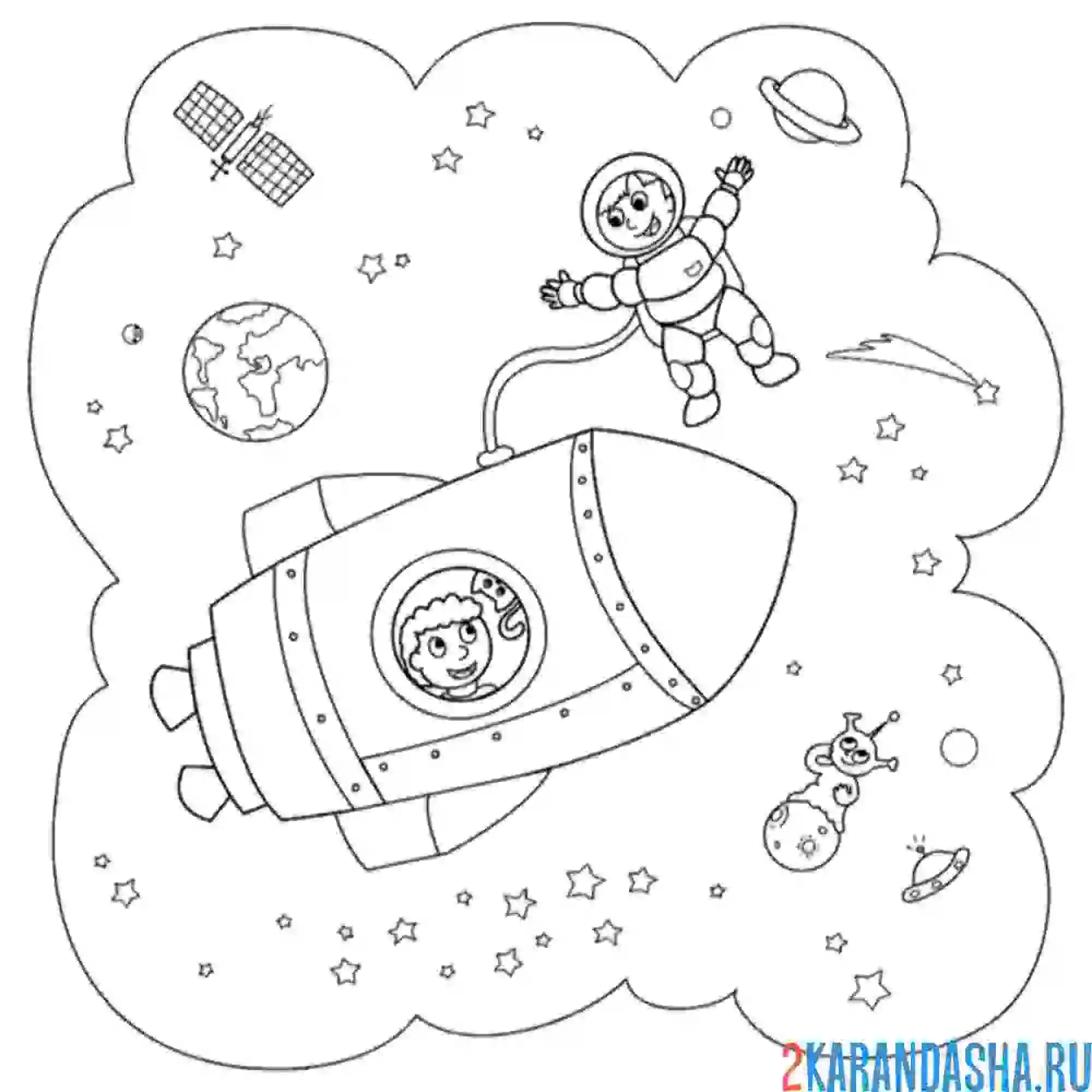 Раскраска космос ракета космонавт