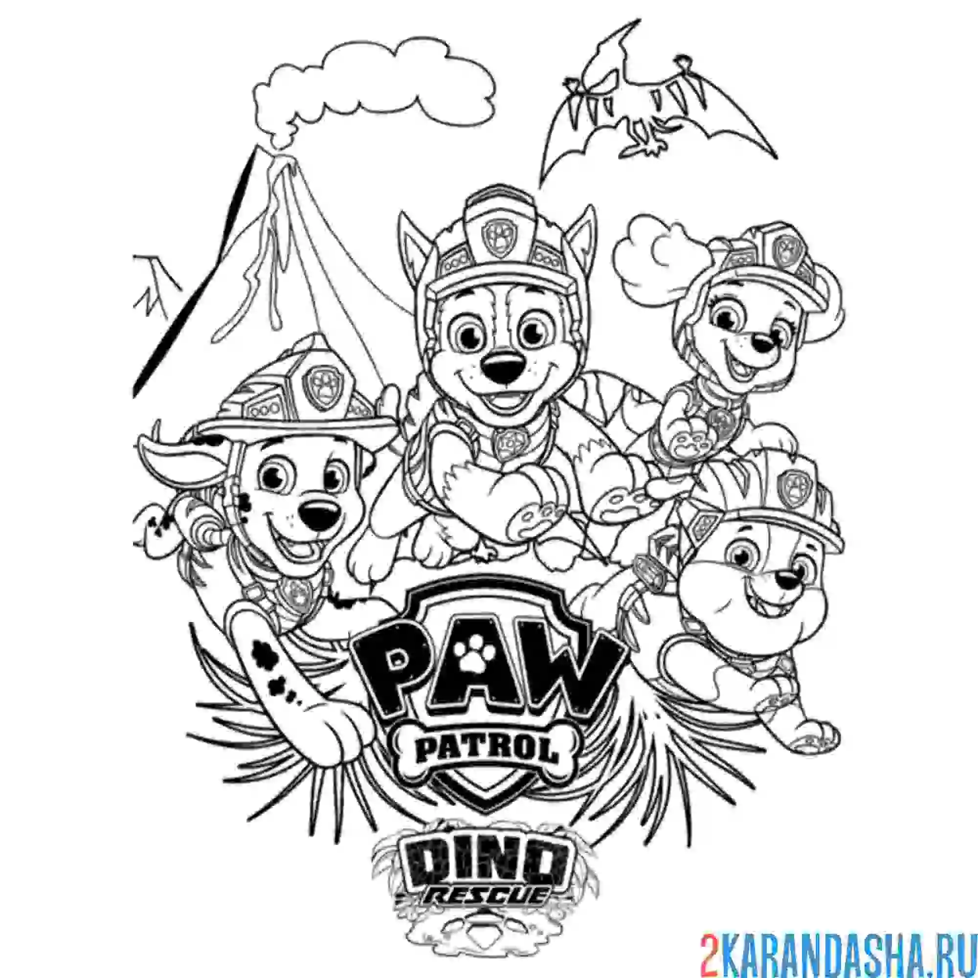 Раскраска щенячий патруль дино