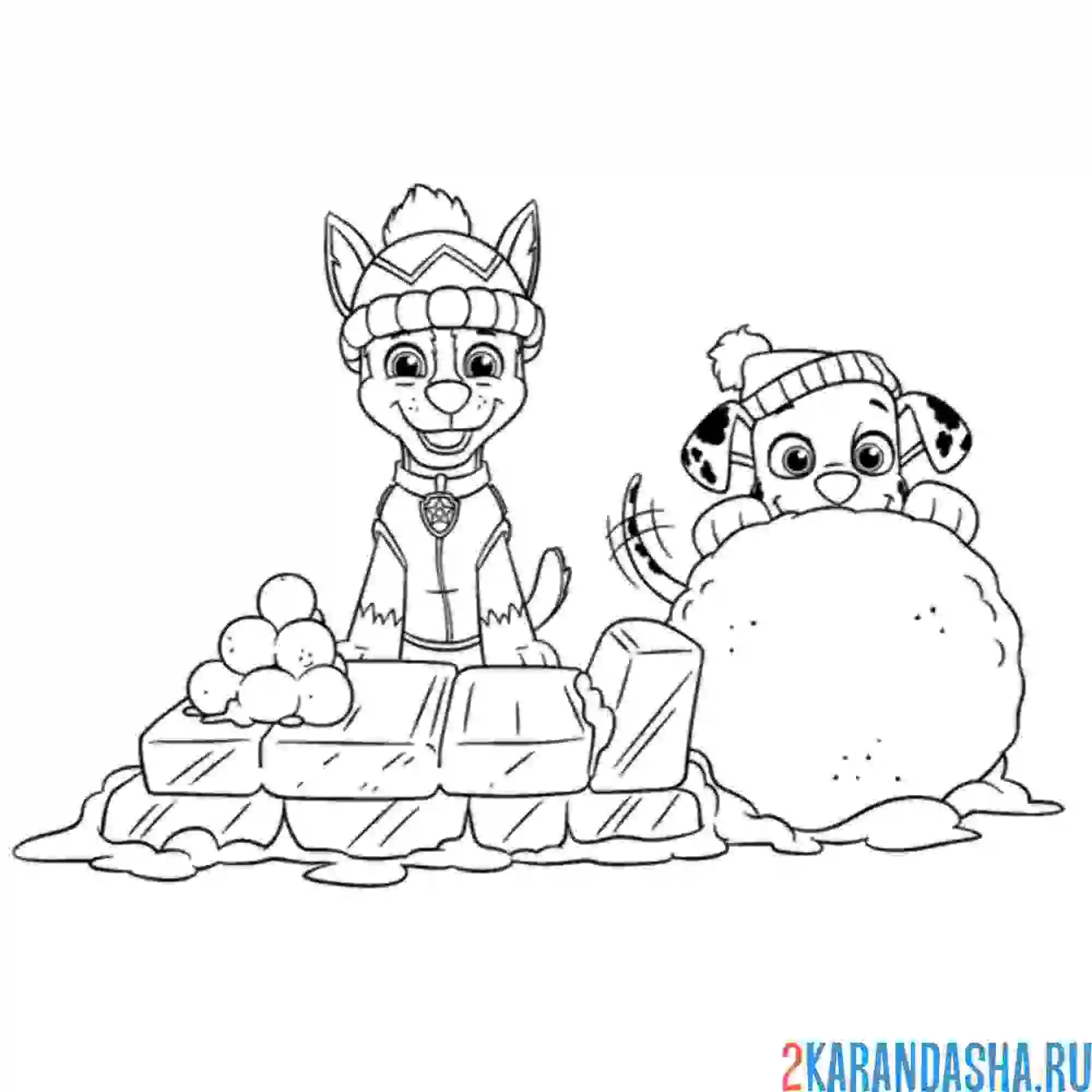 Раскраска гонщик и маршал снежки