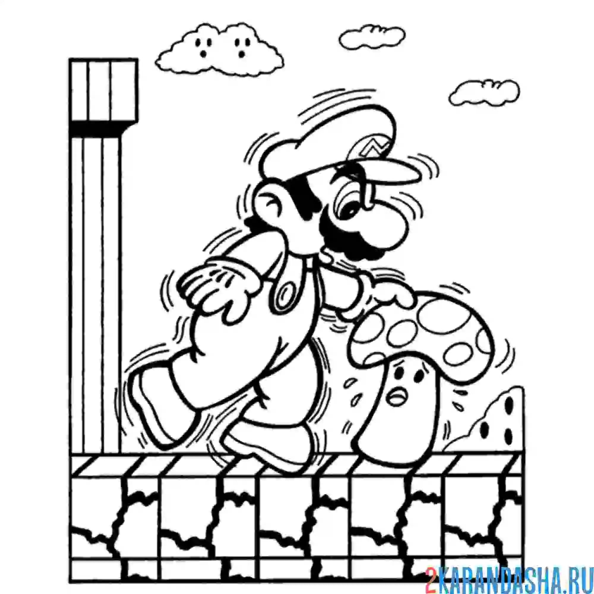 Раскраска марио и гриб