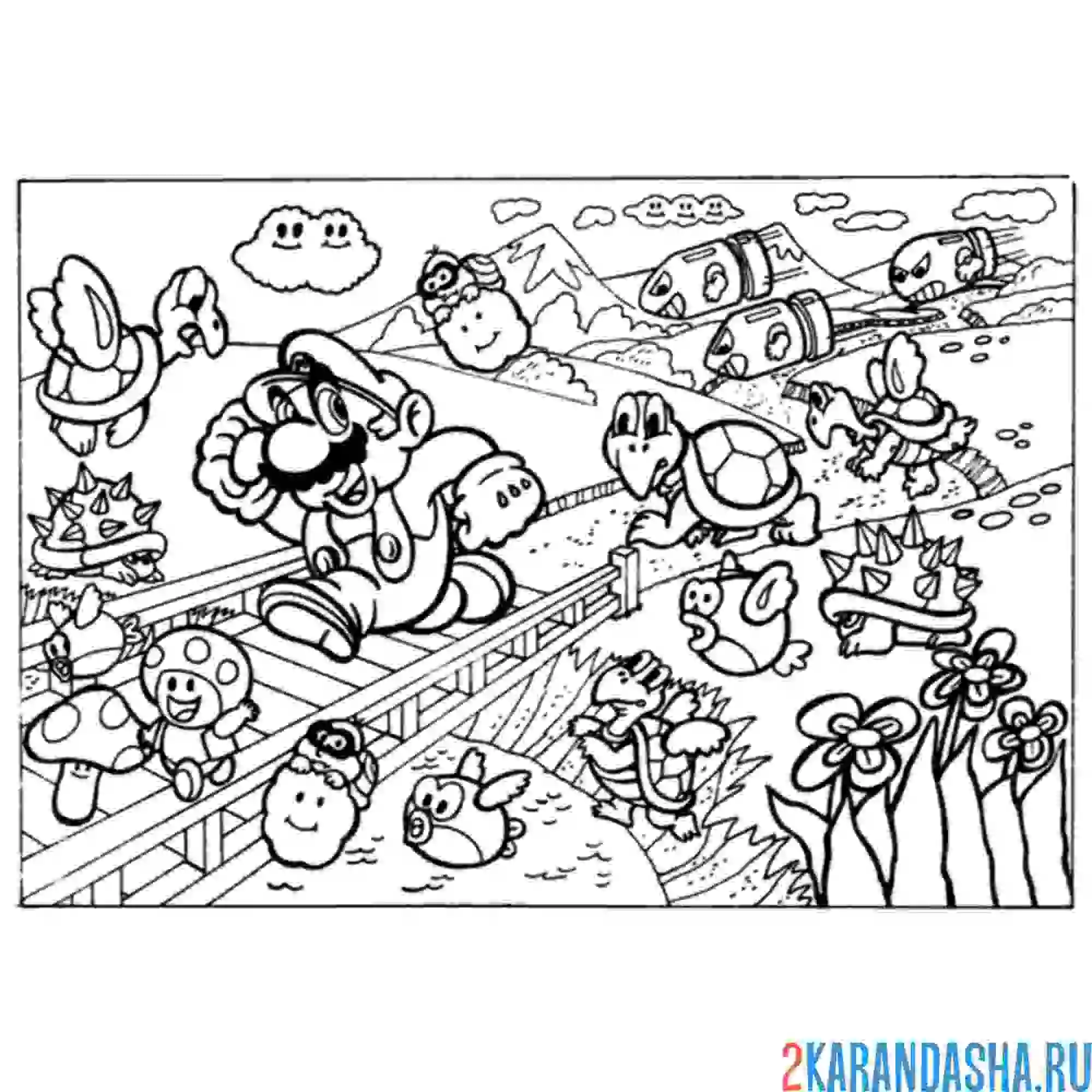 Раскраска сюжет марио