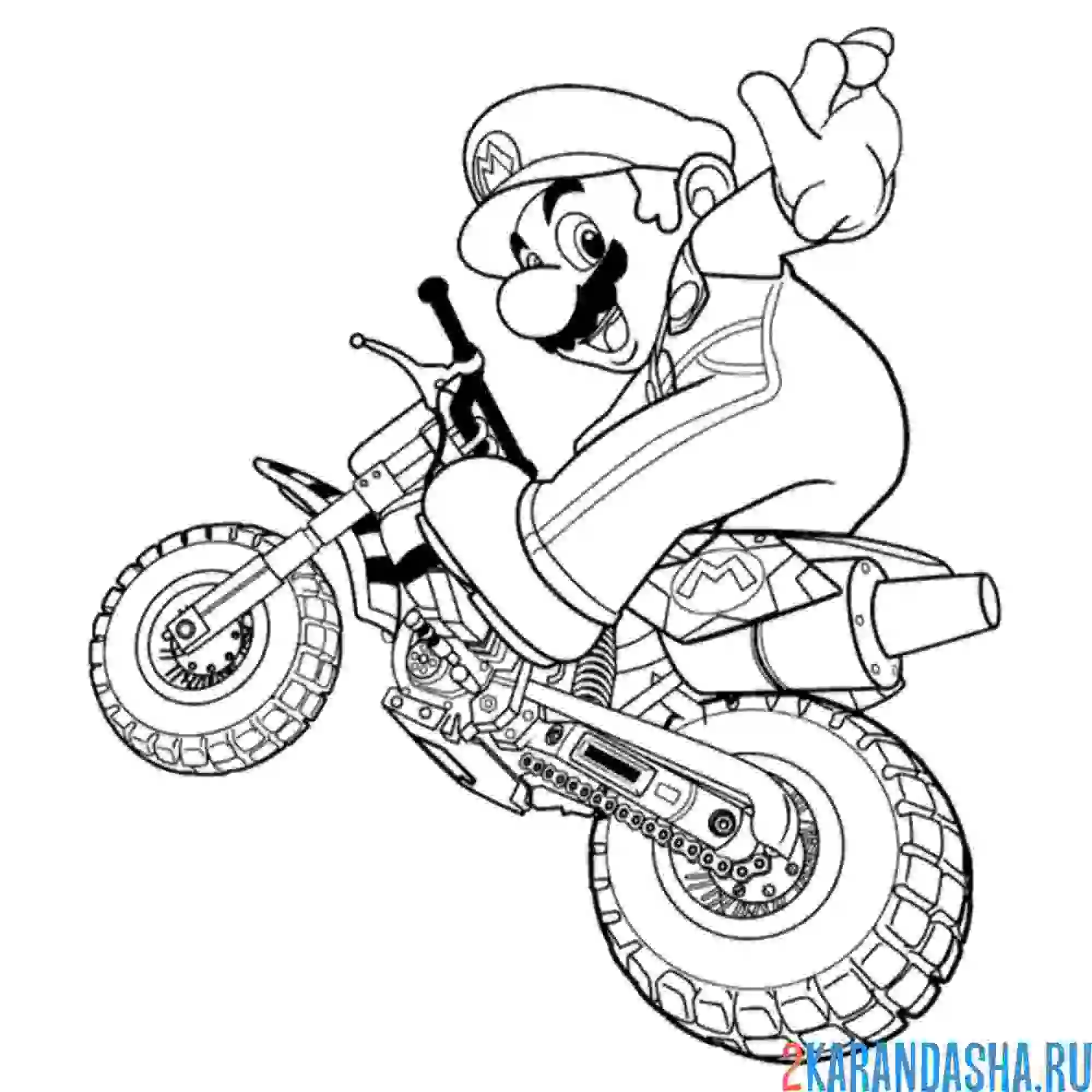 Раскраска марио на мотоцикле