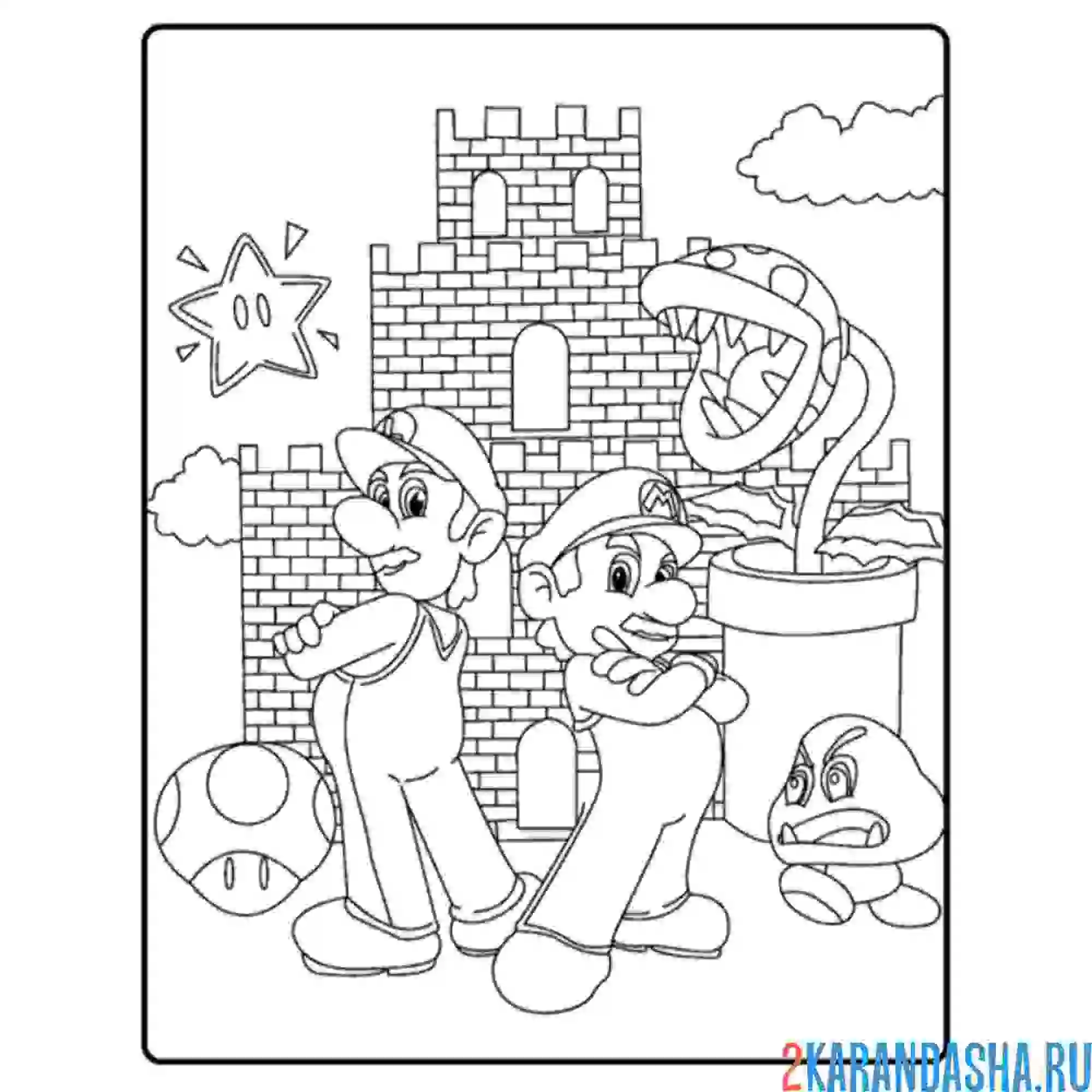 Раскраска два персонажа марио и луиджи