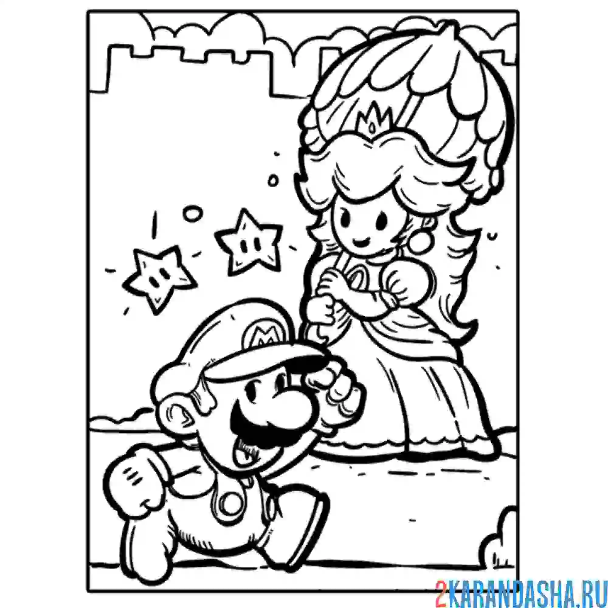 Раскраска принцесса пич и марио