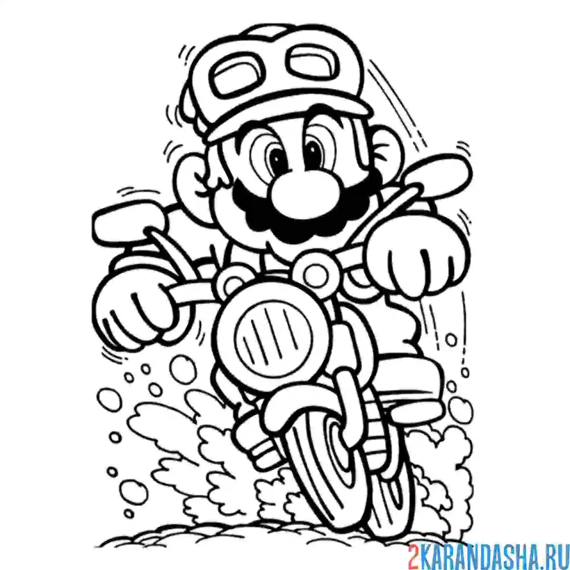 Раскраска марио на мото