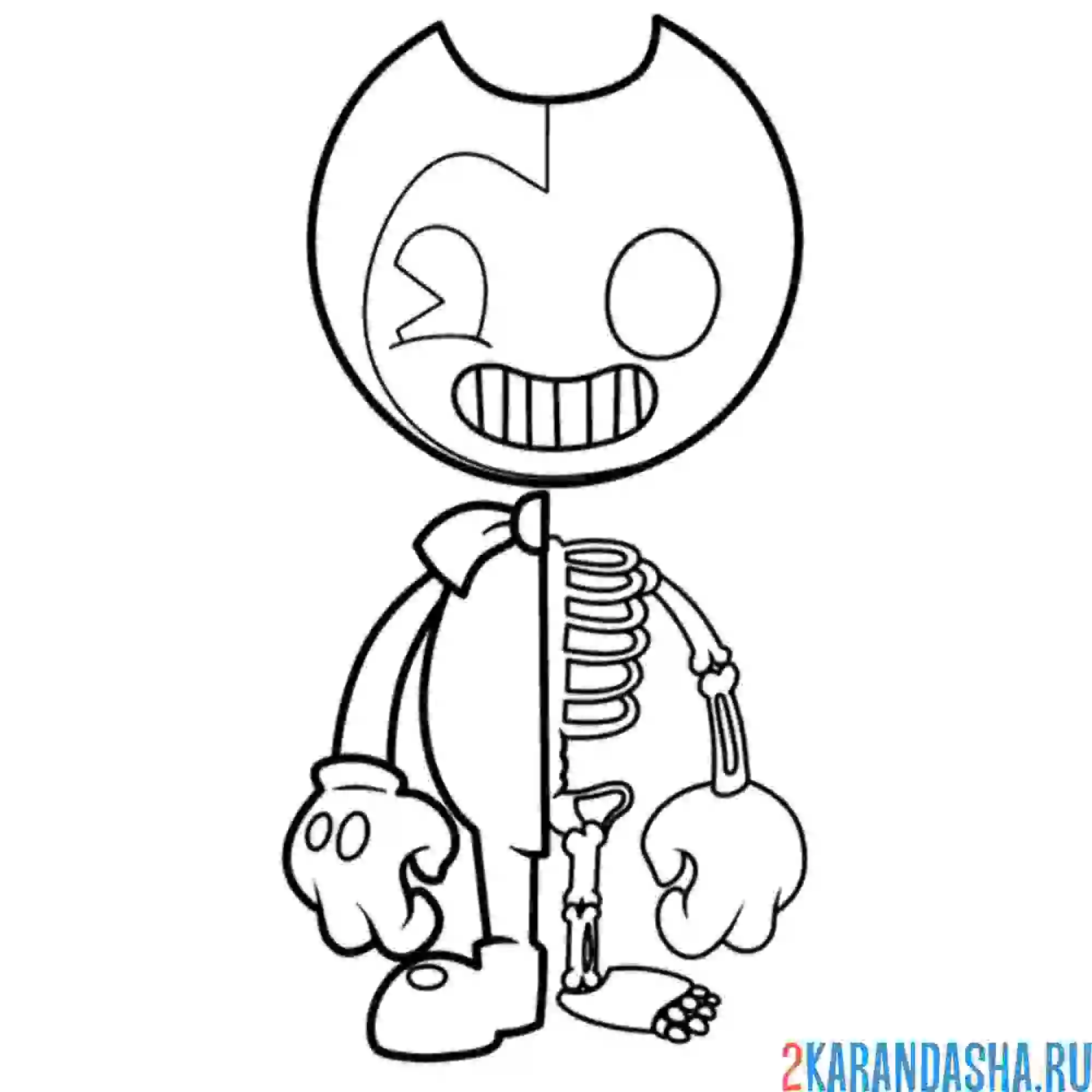 Раскраска бенди-скелет