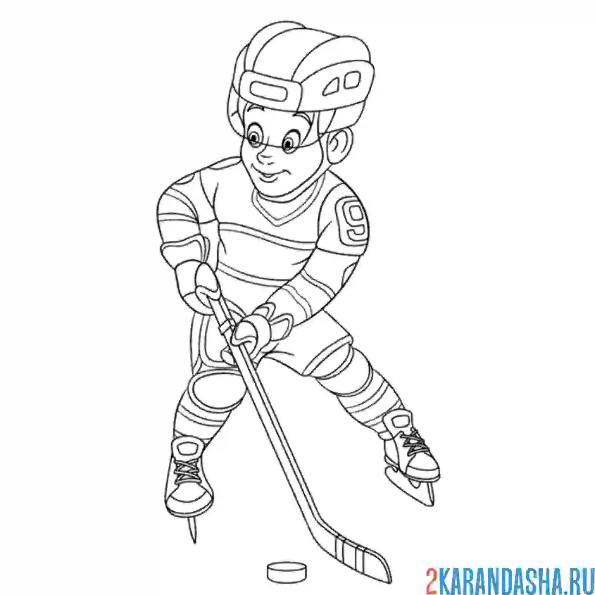 Раскраска хоккеист на льду