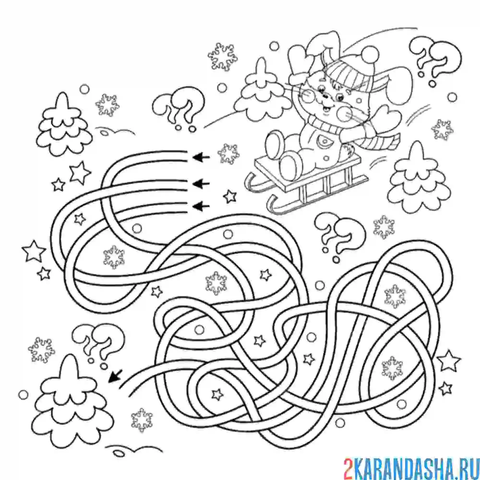 Раскраска лабиринт зимний