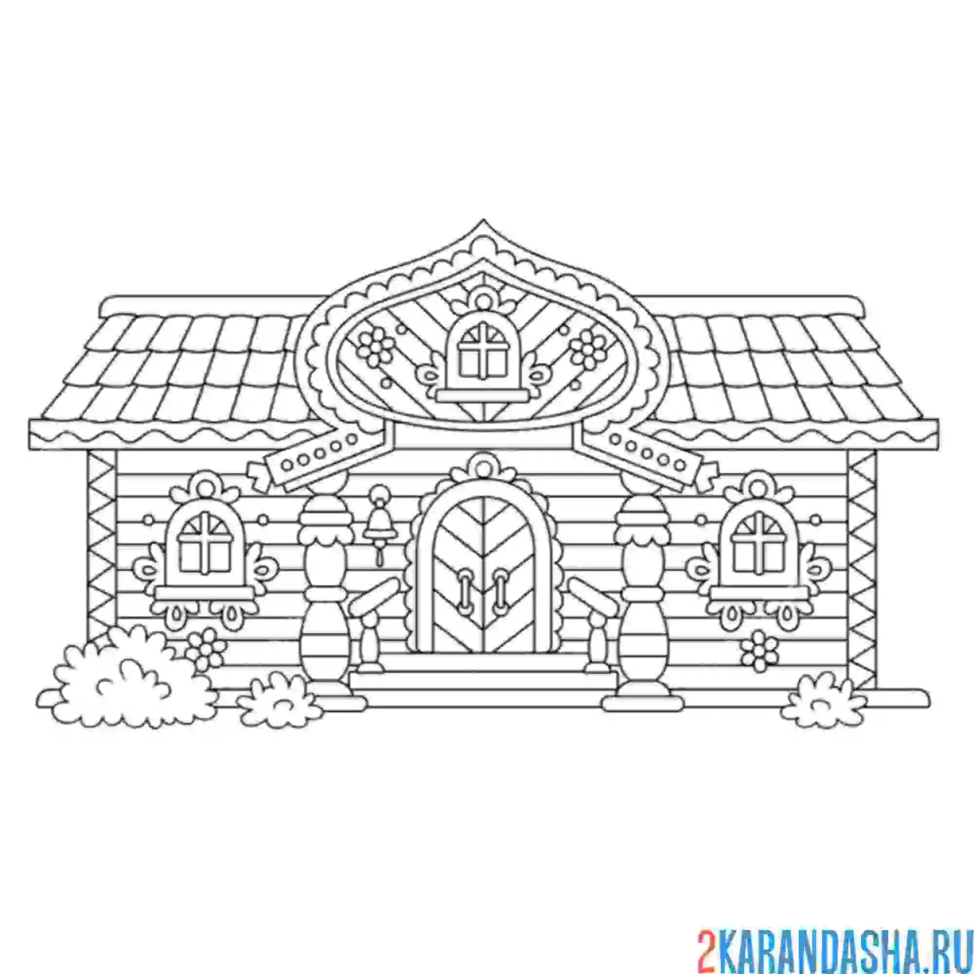 Раскраска деревянный русский дом
