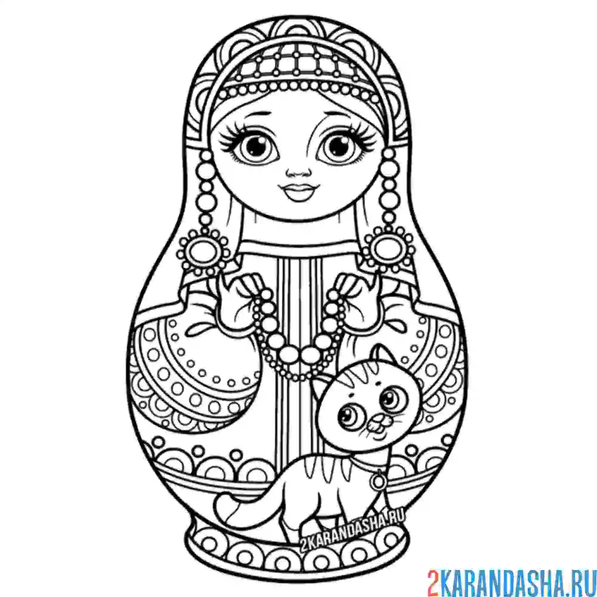 Раскраска русская народная матрешка