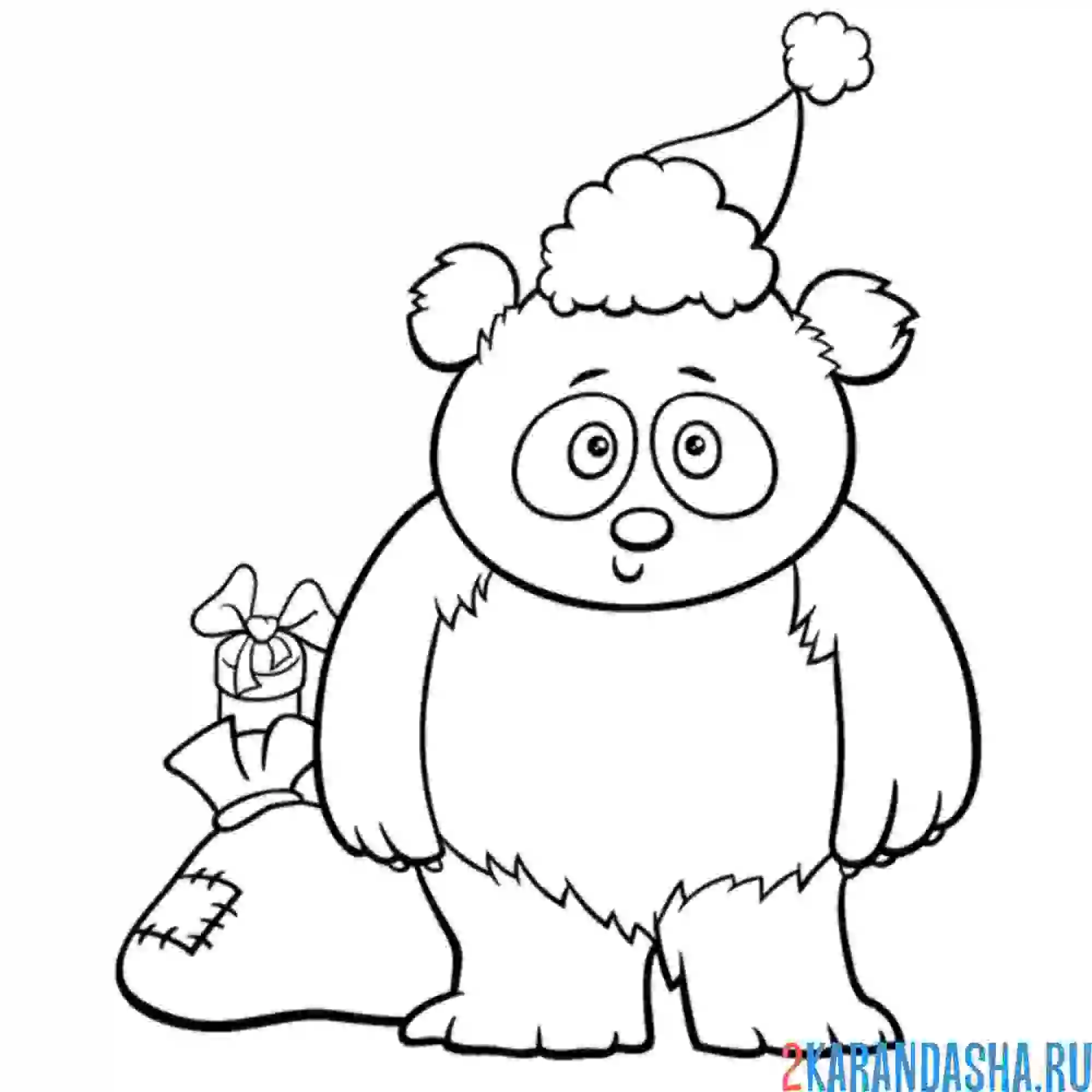 Раскраска новогодняя панда