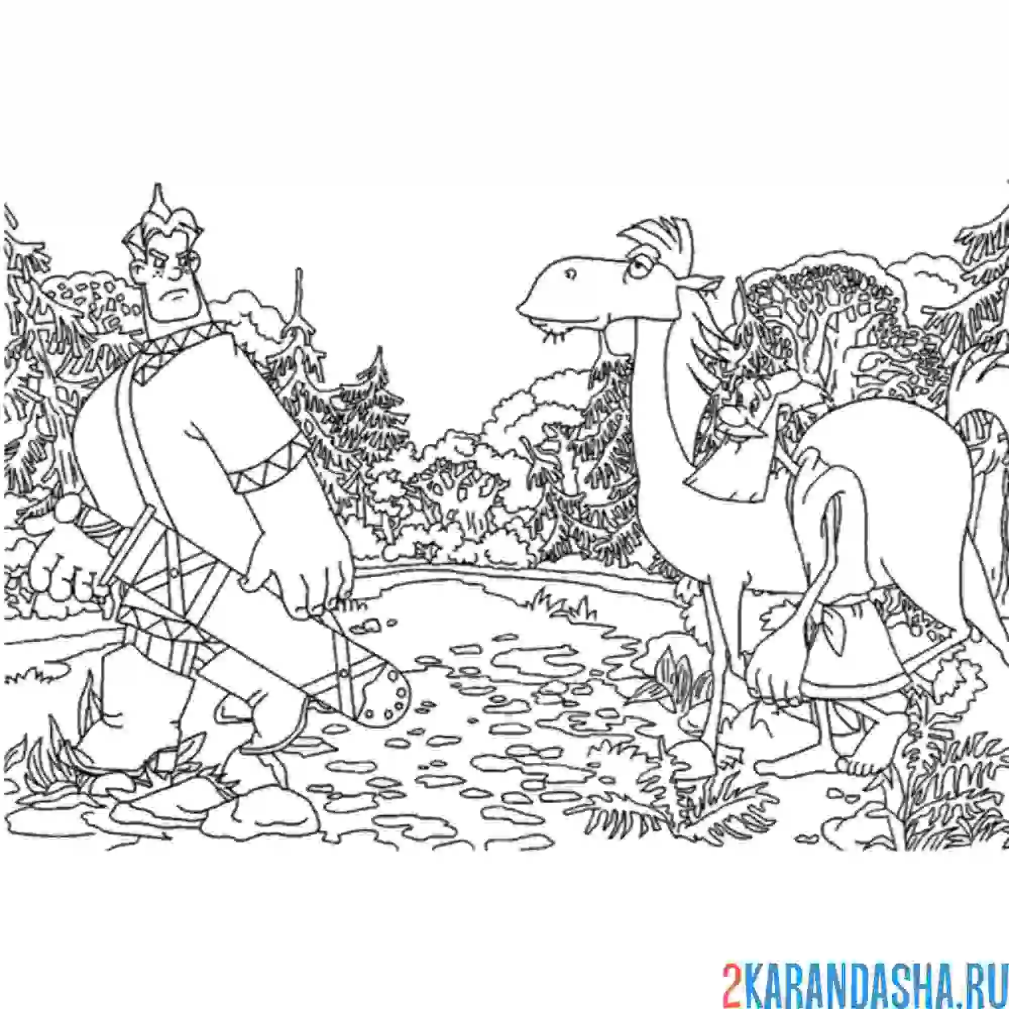 Раскраска алеша попович и тихон