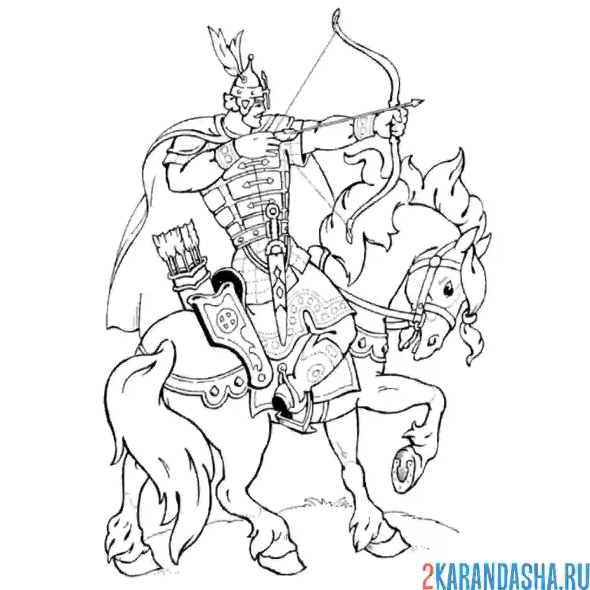 Раскраска богатырь сильный на коне
