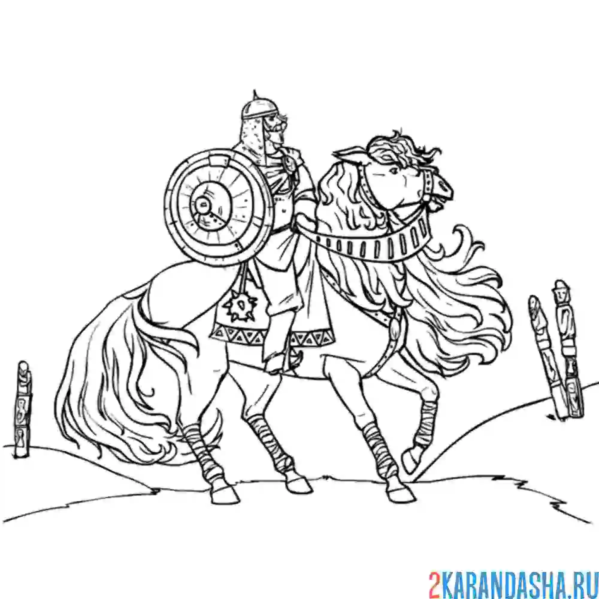 Раскраска богатырь и меч