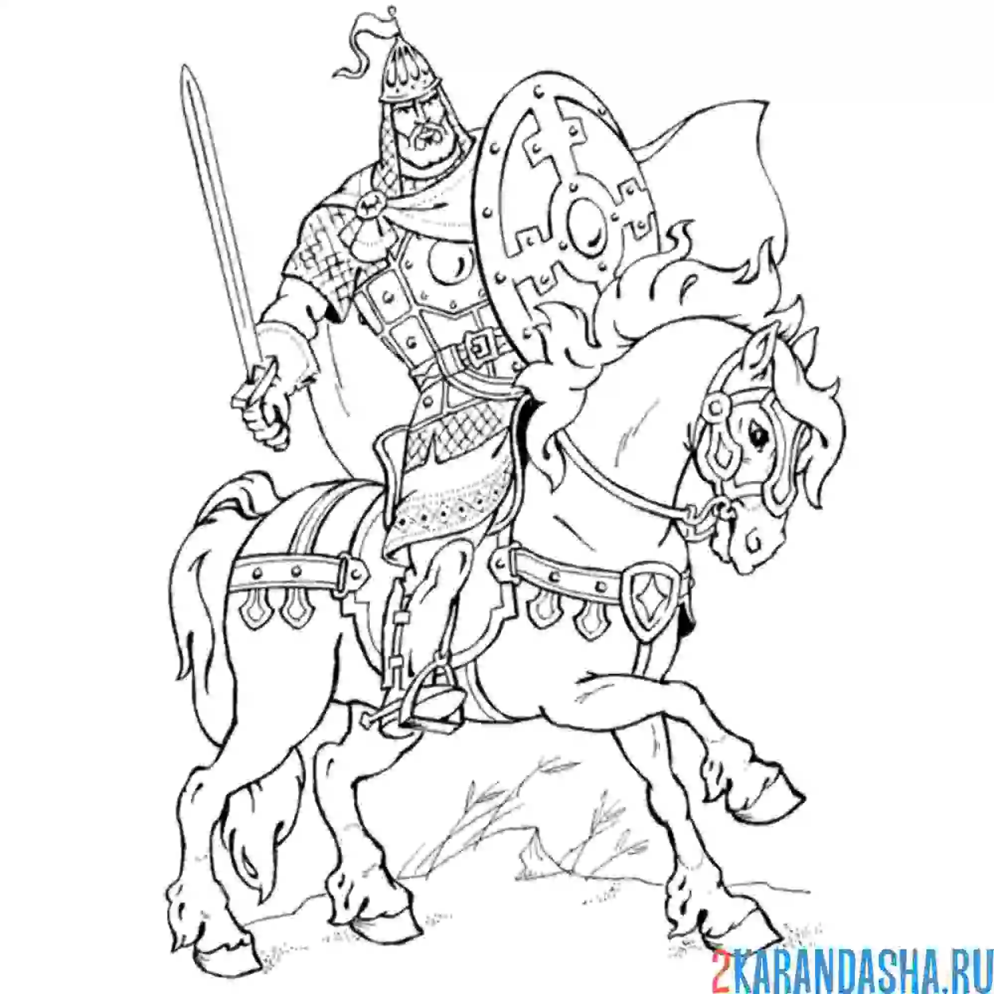 Раскраска отважный богатырь