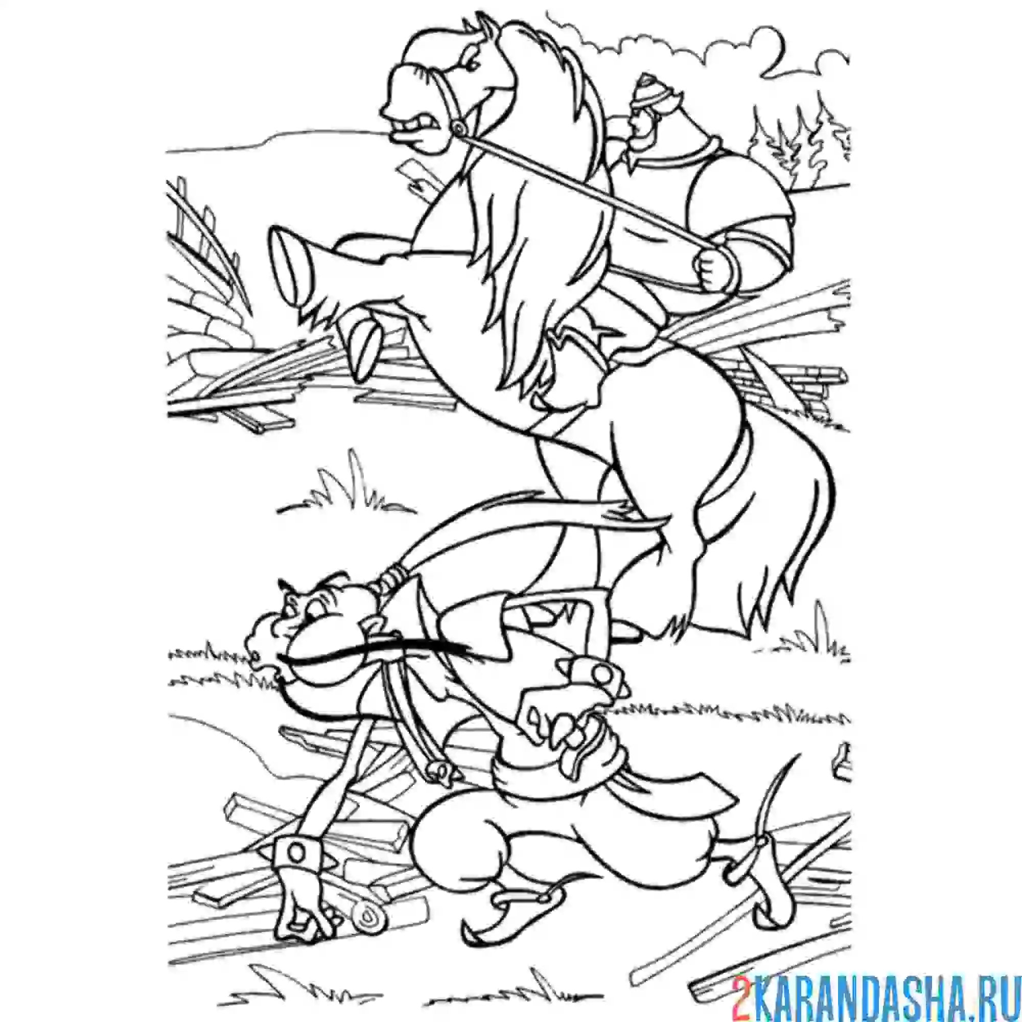 Раскраска сражение богатыря