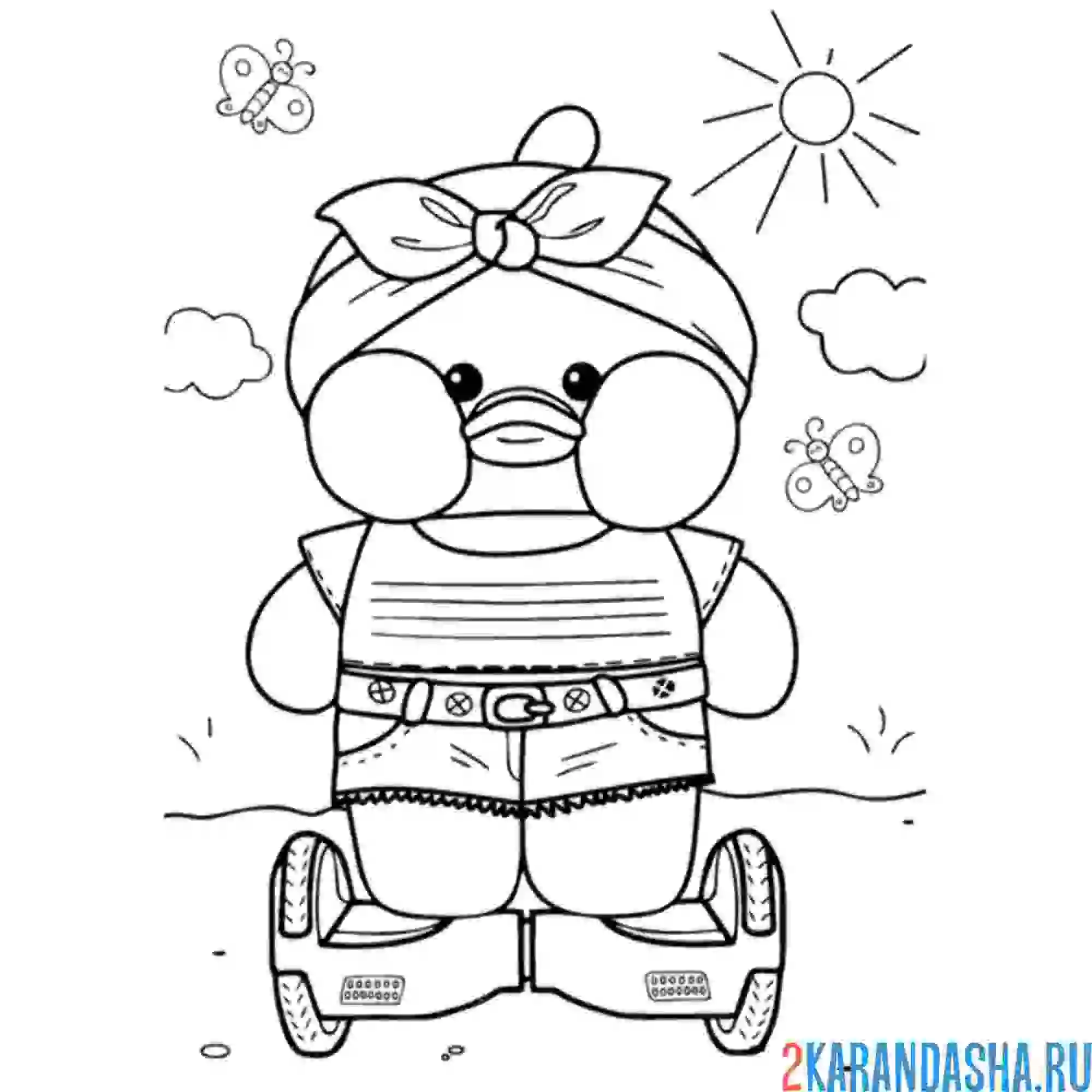 Раскраска уточка лалафанфан на гироскутере