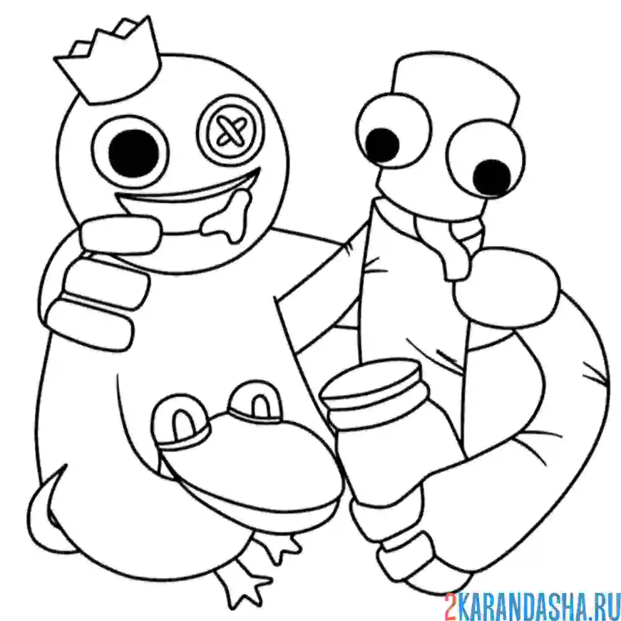 Раскраска желтый и зеленый радужные друзья