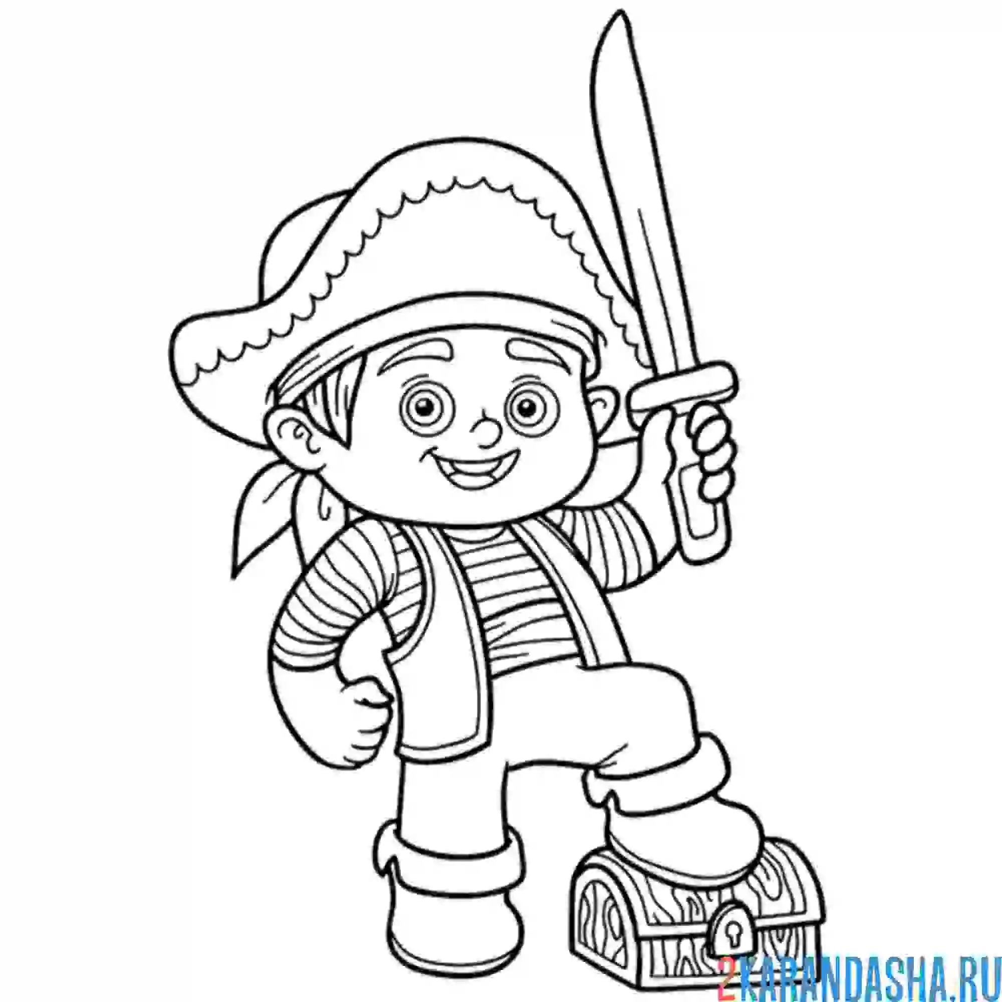 Раскраска пират с сундуком