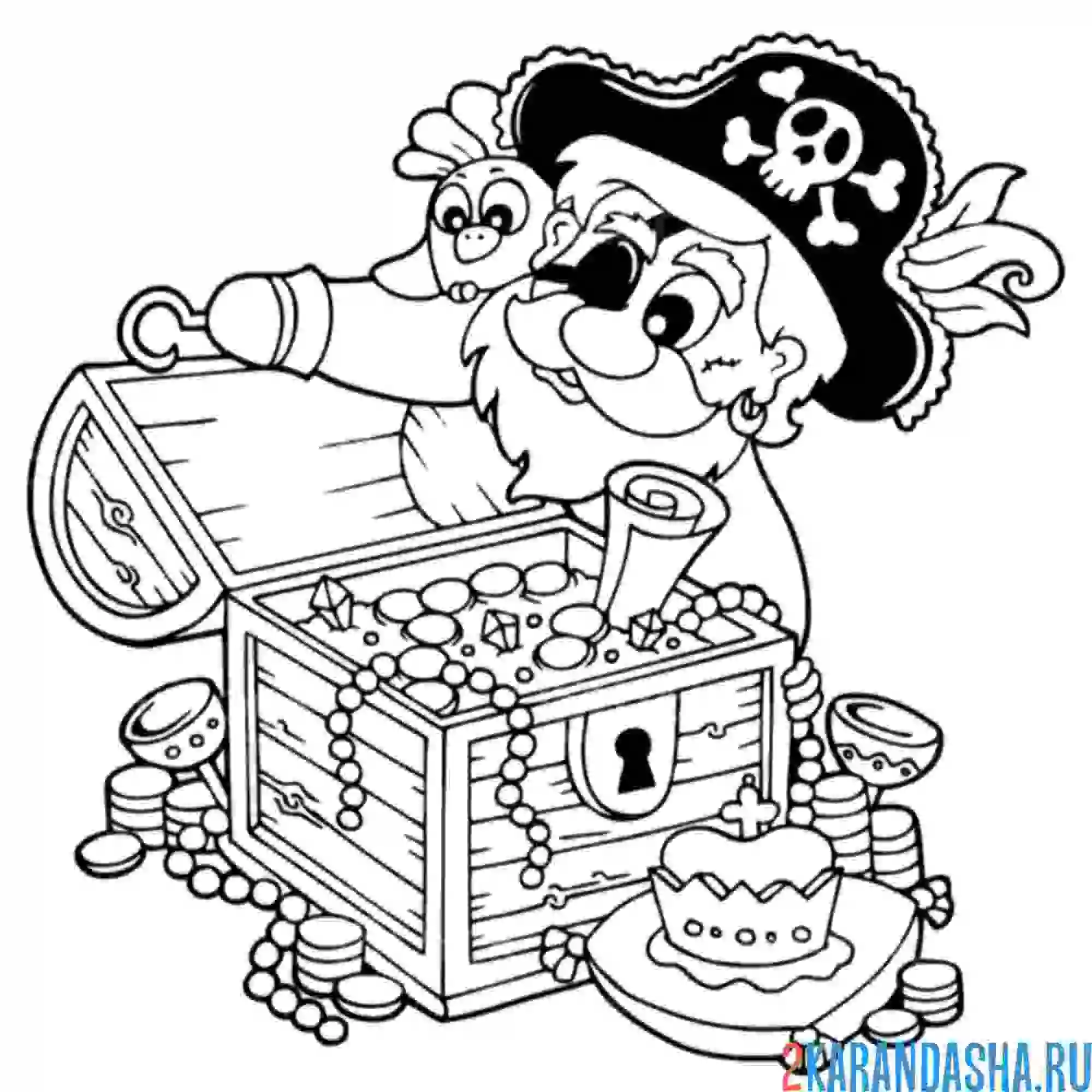 Раскраска пират и сокровища