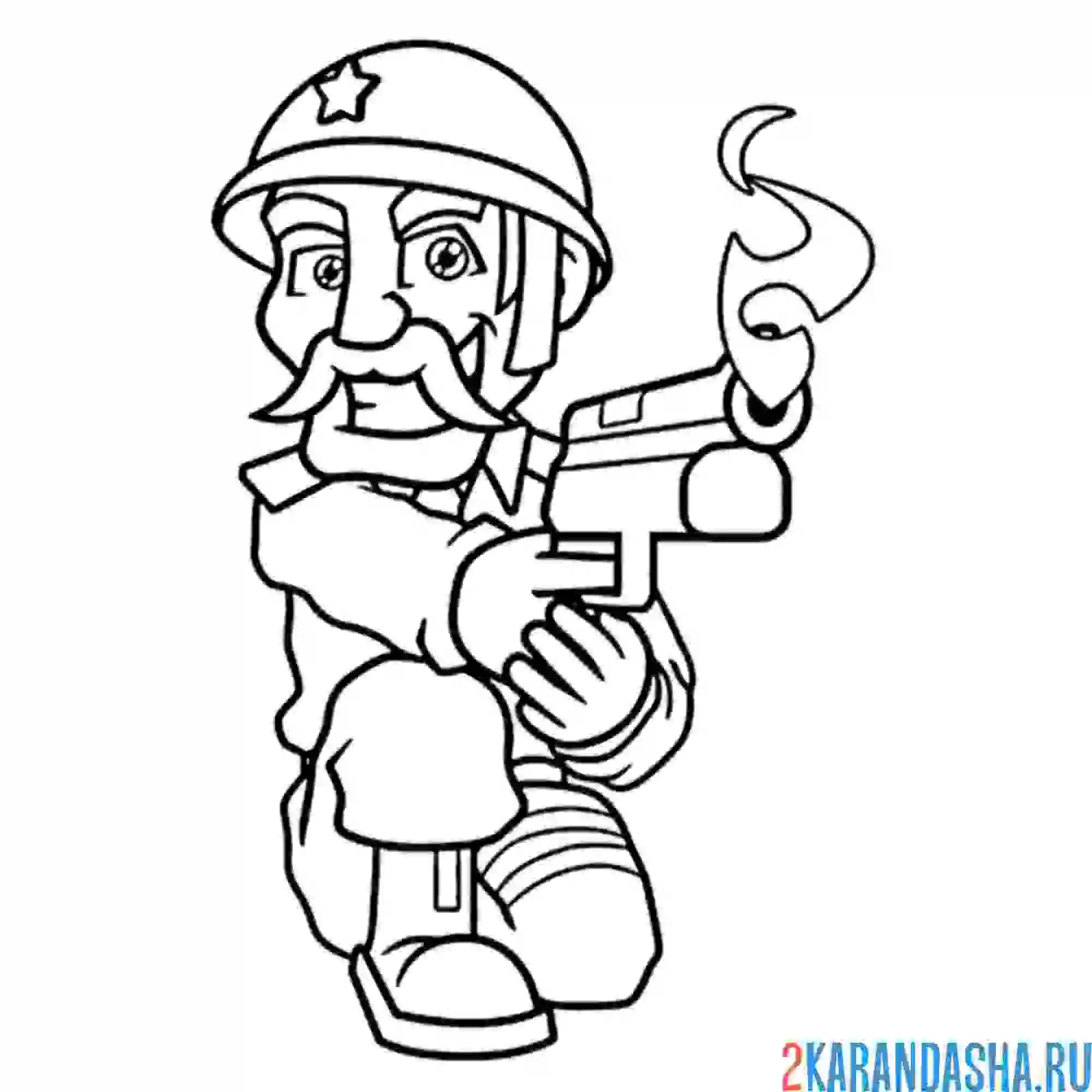 Раскраска мультяшный солдат